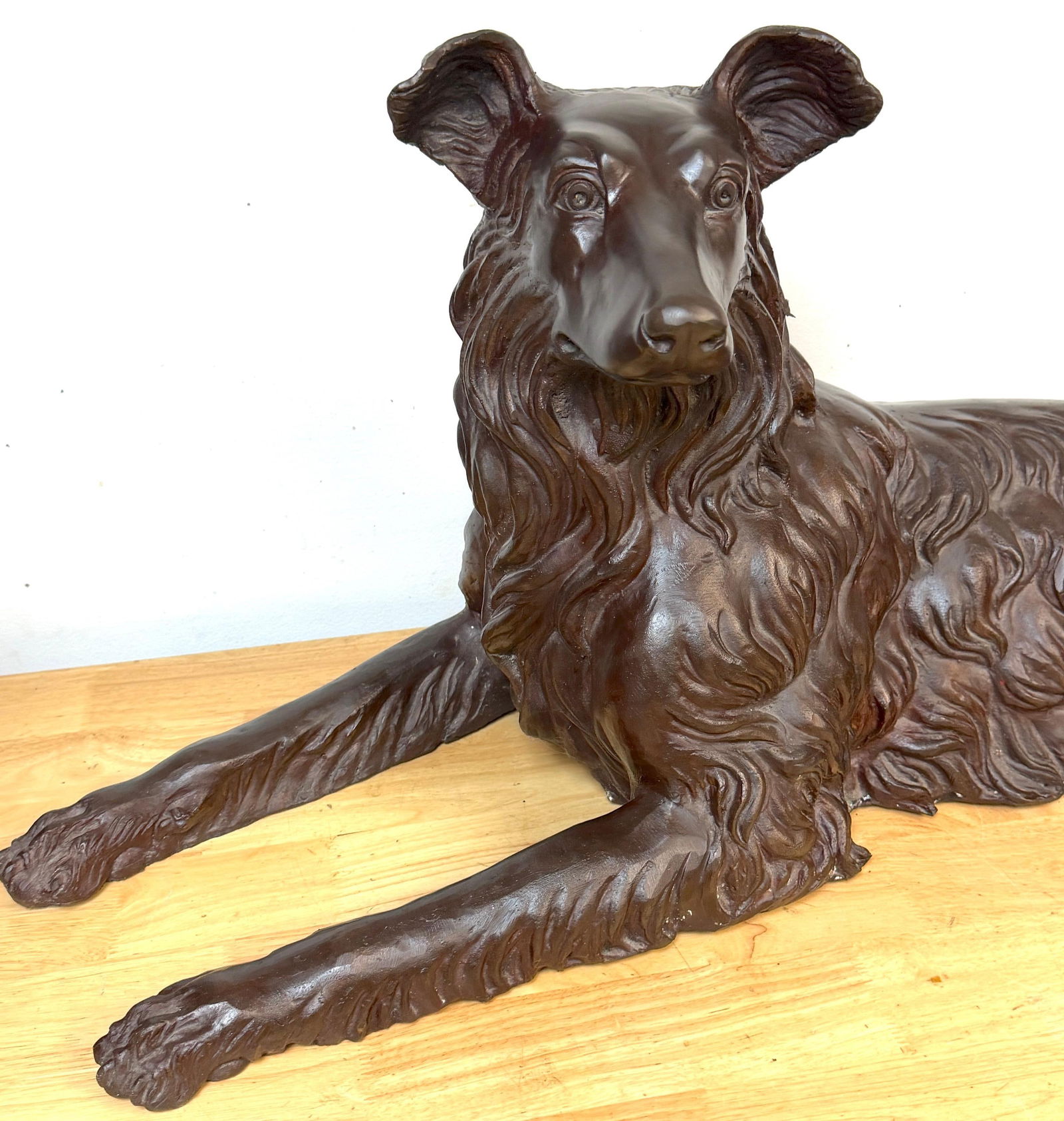 Large Life-Size Bronze Reclining Deerhound / Borzoi-Type Sculpture, 20th C Italy - 11