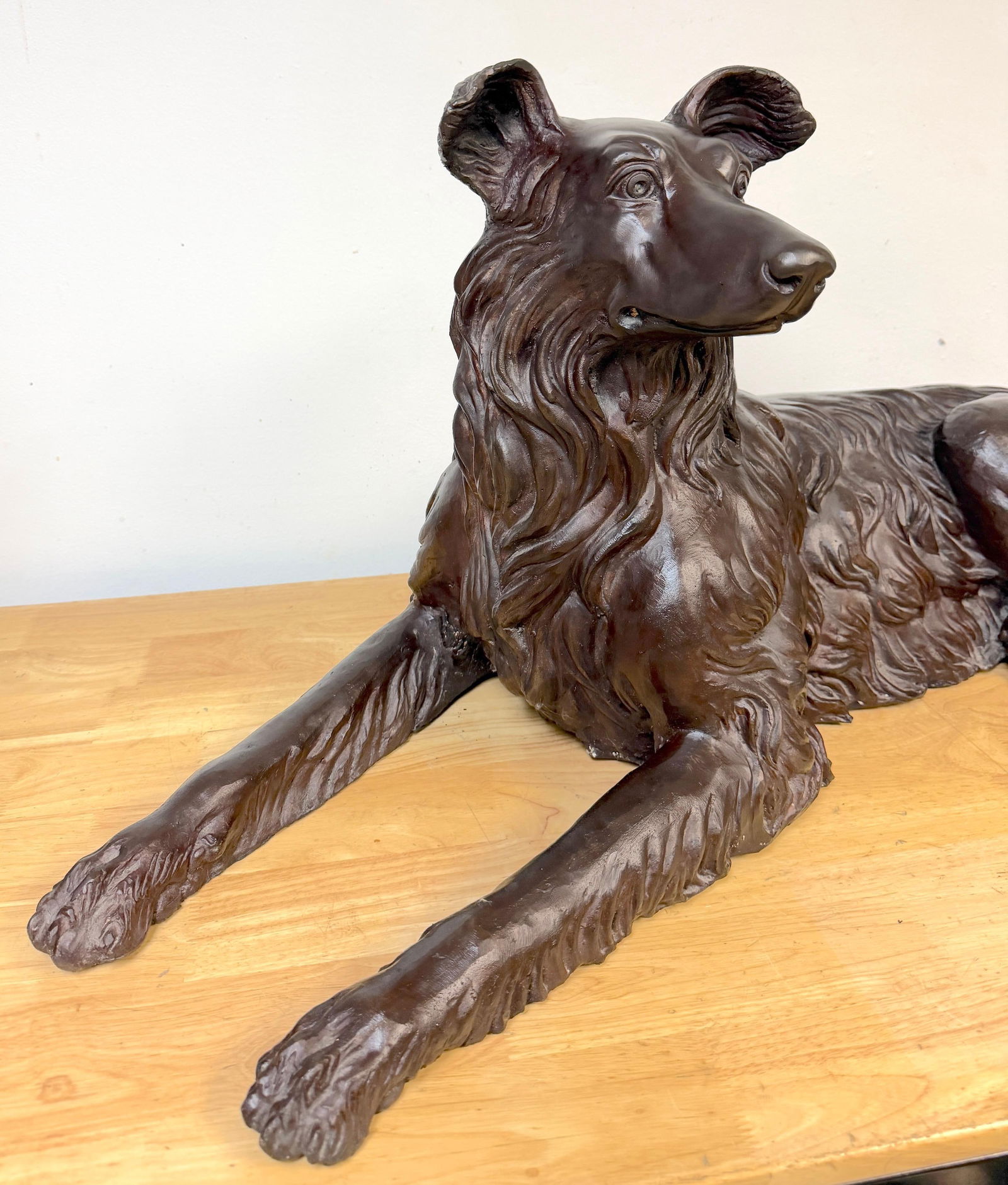 Large Life-Size Bronze Reclining Deerhound / Borzoi-Type Sculpture, 20th C Italy - 17