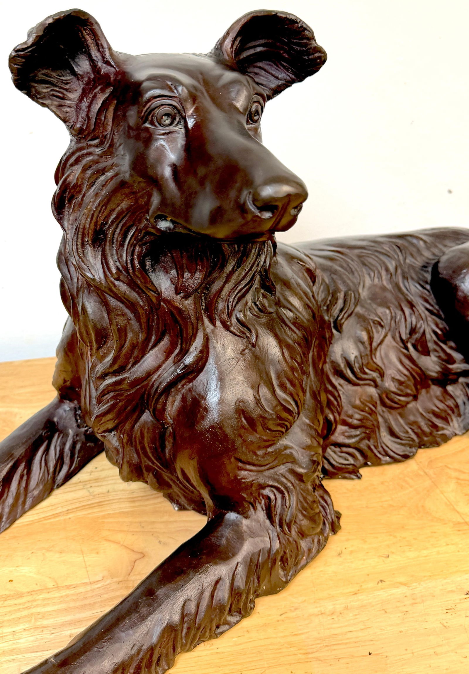 Large Life-Size Bronze Reclining Deerhound / Borzoi-Type Sculpture, 20th C Italy - 18