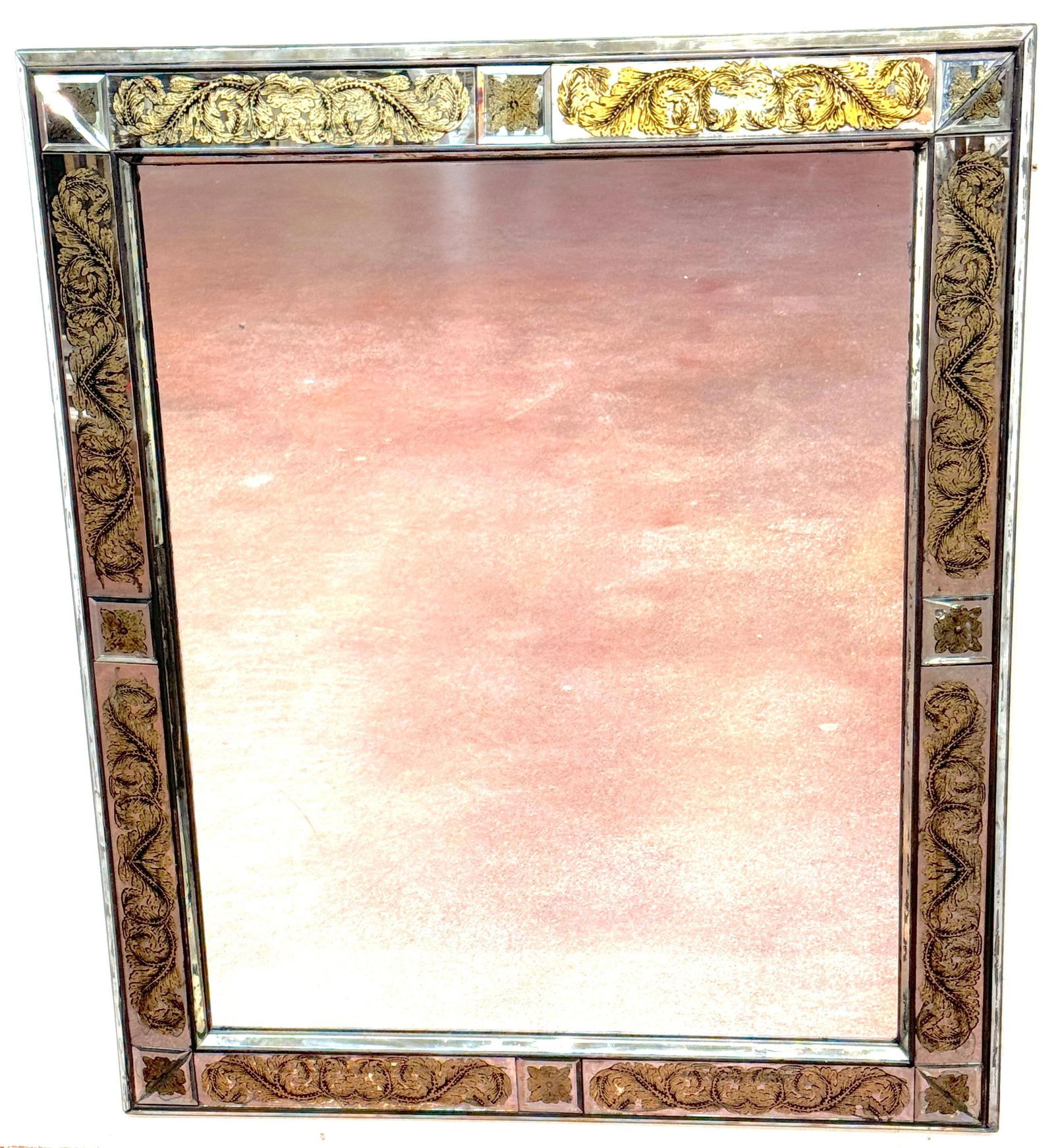 Maison Jansen (Atrib.) Eglomise Gilt Neoclassical Floral Trellis Jeweled Mirror - 10