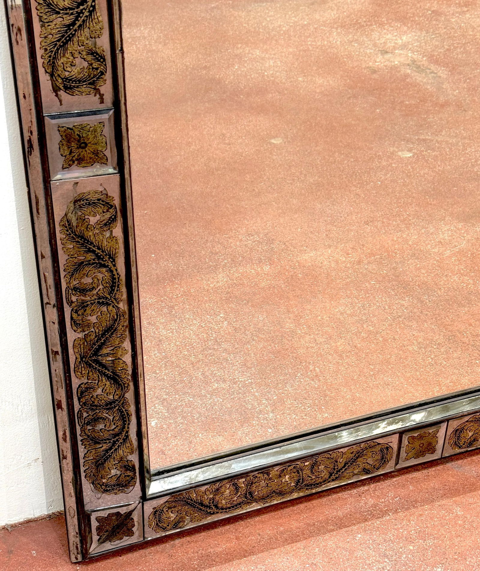 Maison Jansen (Atrib.) Eglomise Gilt Neoclassical Floral Trellis Jeweled Mirror - 13