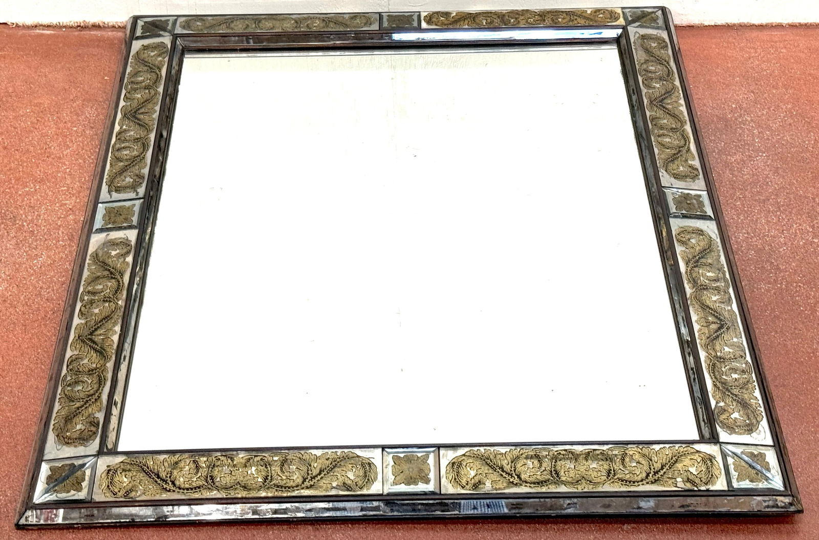 Maison Jansen (Atrib.) Eglomise Gilt Neoclassical Floral Trellis Jeweled Mirror - 16