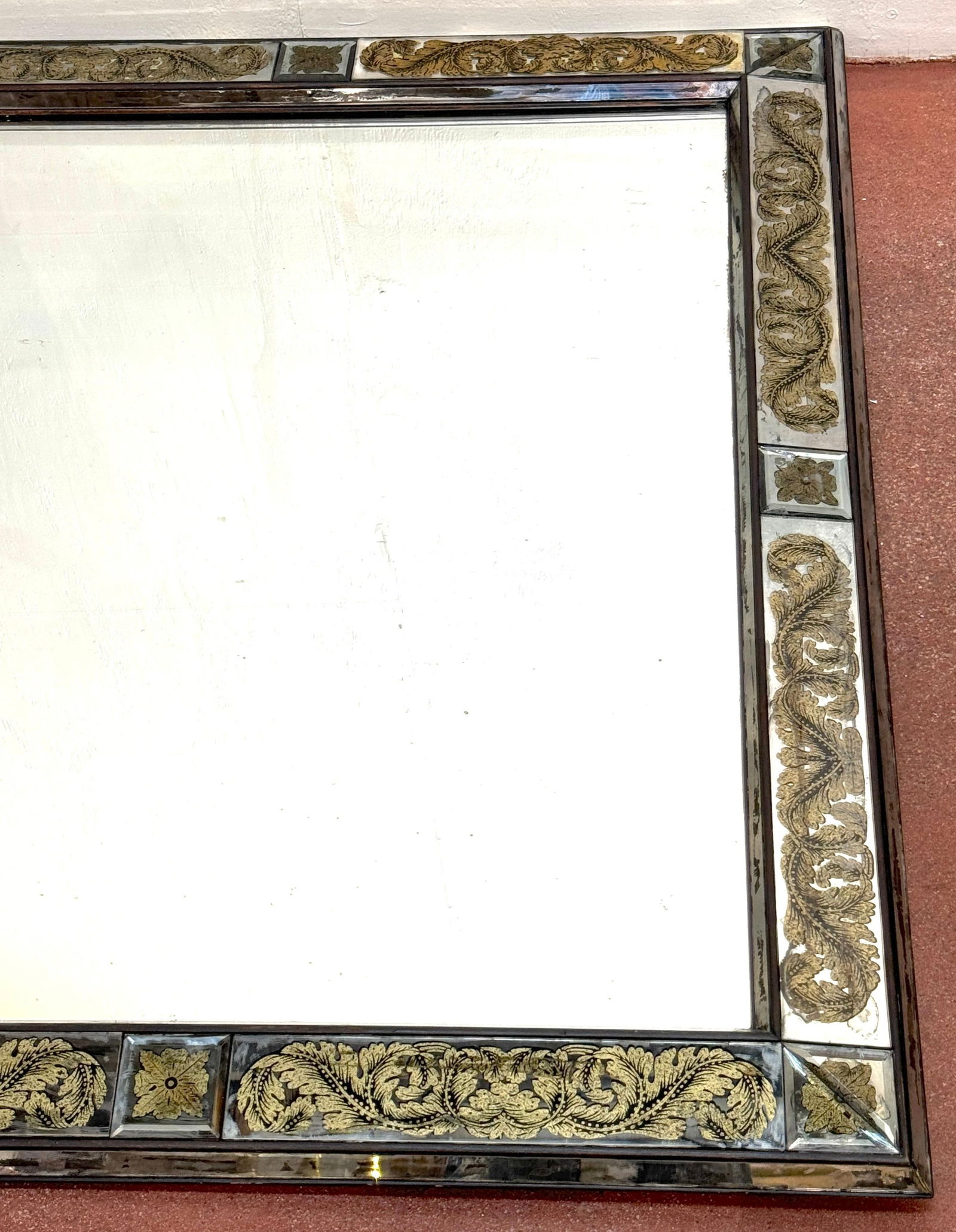 Maison Jansen (Atrib.) Eglomise Gilt Neoclassical Floral Trellis Jeweled Mirror - 18