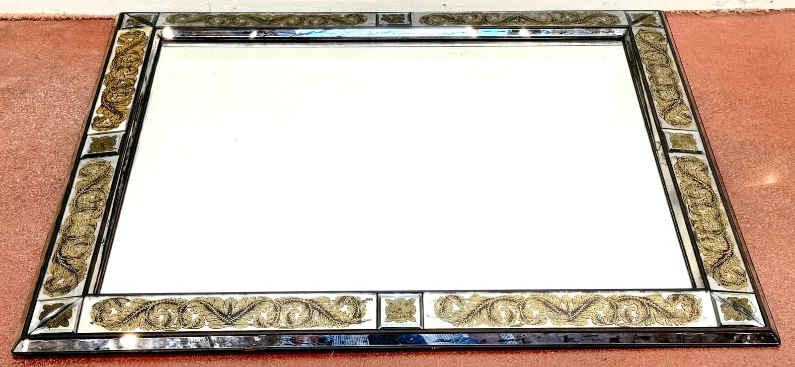 Maison Jansen (Atrib.) Eglomise Gilt Neoclassical Floral Trellis Jeweled Mirror - 4