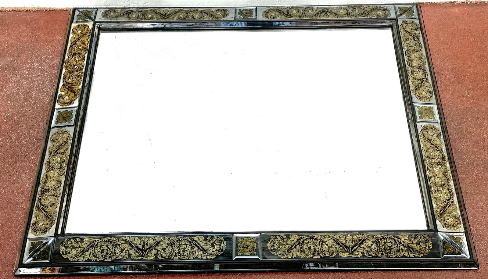 Maison Jansen (Atrib.) Eglomise Gilt Neoclassical Floral Trellis Jeweled Mirror - 5