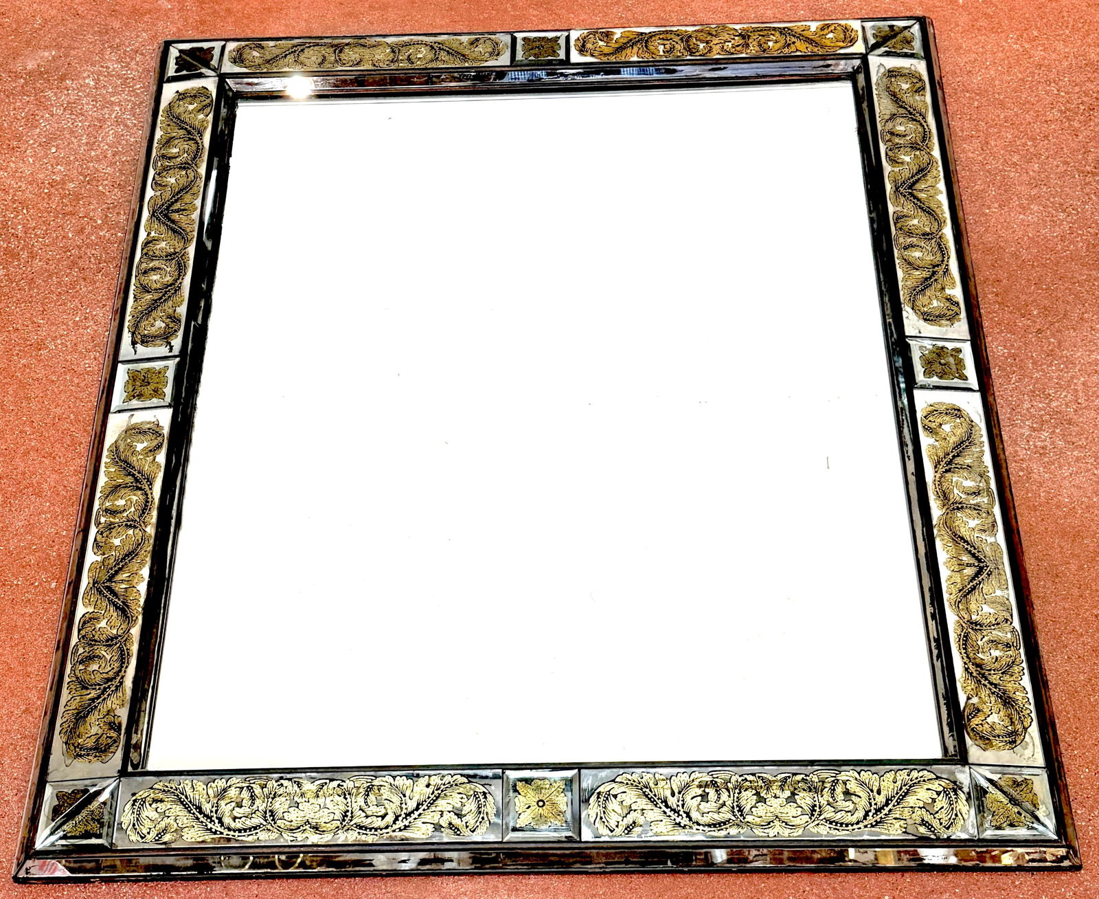 Maison Jansen (Atrib.) Eglomise Gilt Neoclassical Floral Trellis Jeweled Mirror - 7