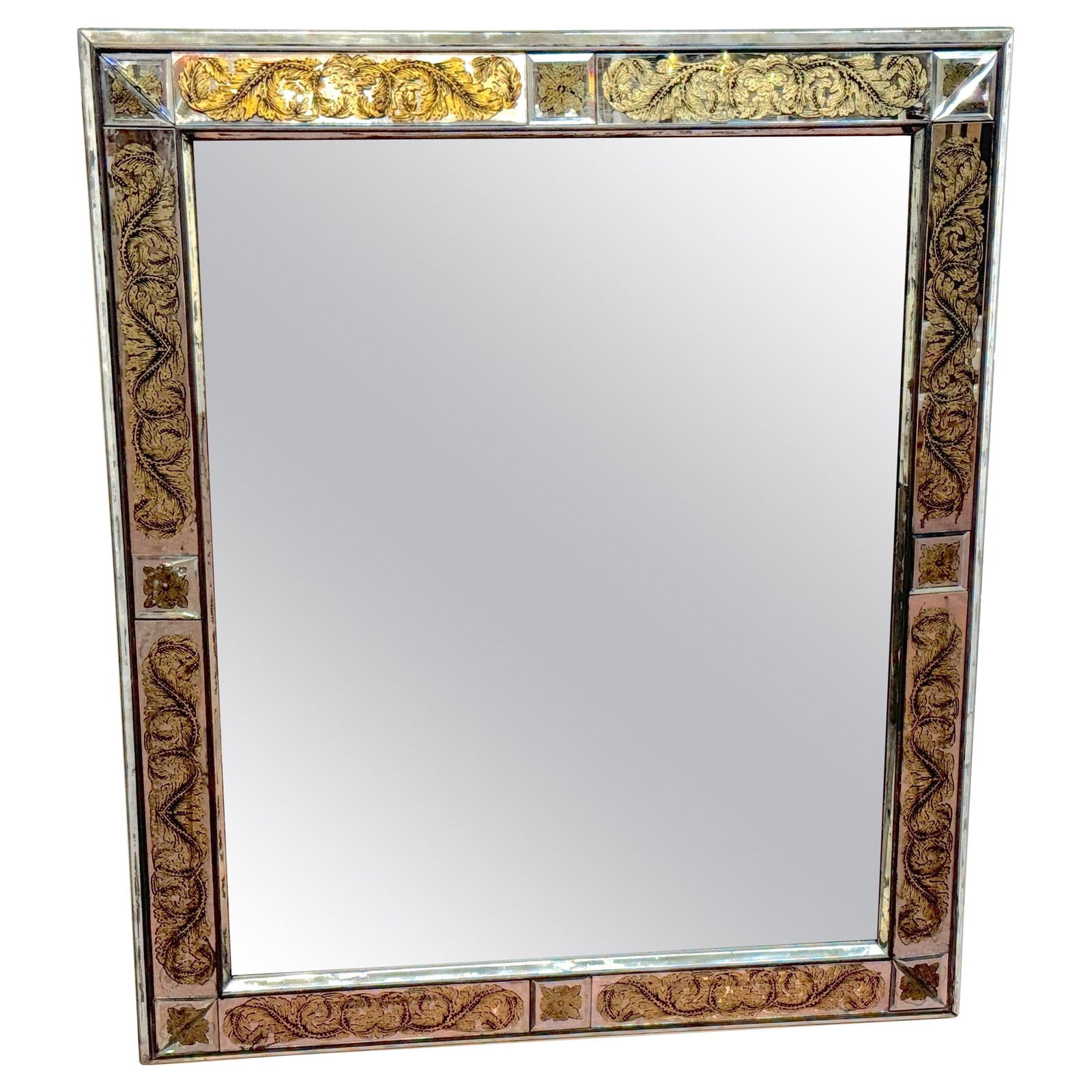 Maison Jansen (Atrib.) Eglomise Gilt Neoclassical Floral Trellis Jeweled Mirror - 8