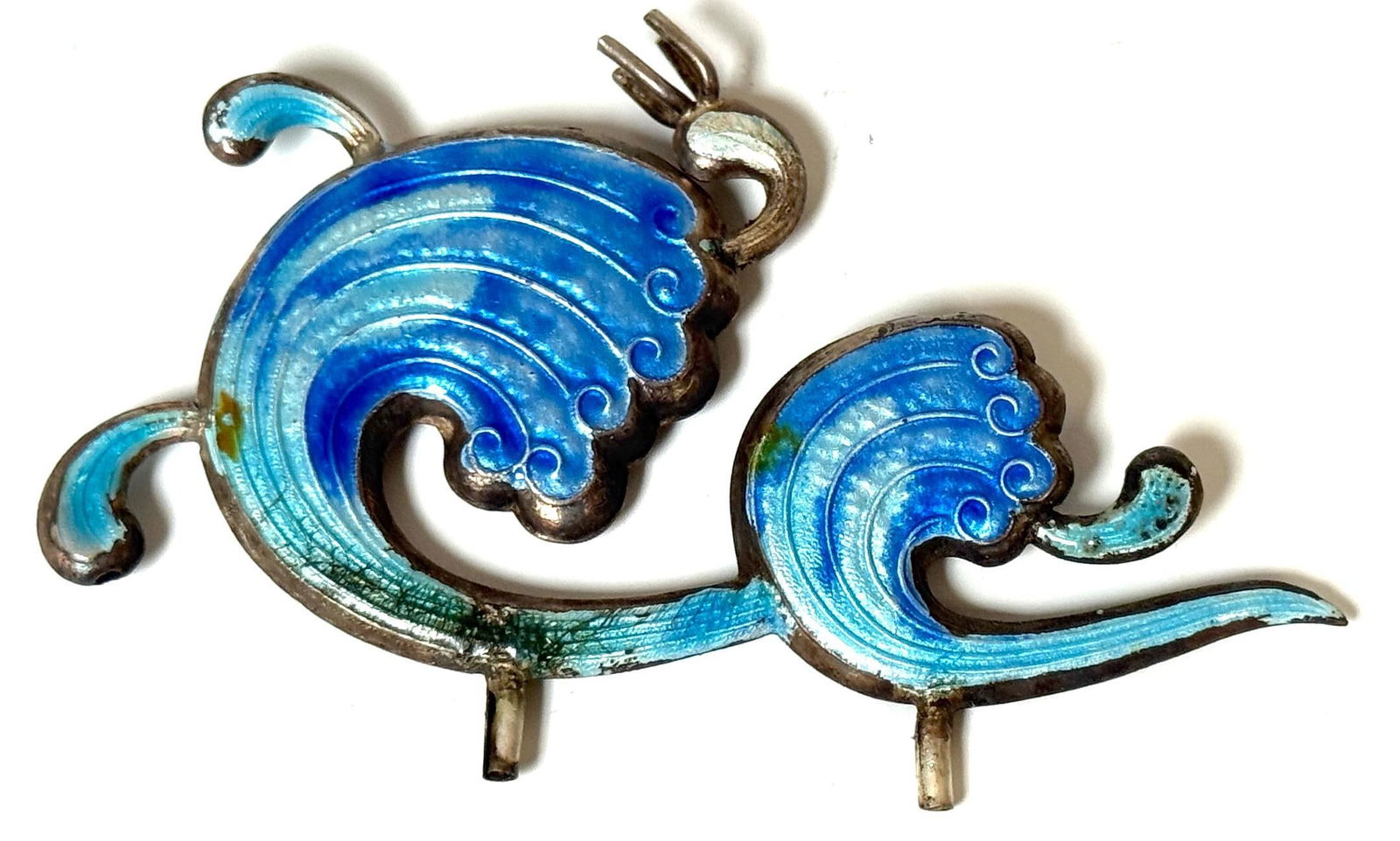 Chinese Export Silver & Enameled Articulated Carp Lotus and Wave Stand, C. 1900 - 13