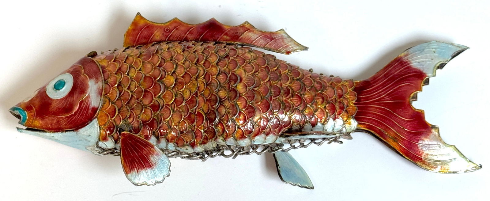 Chinese Export Silver & Enameled Articulated Carp Lotus and Wave Stand, C. 1900 - 14