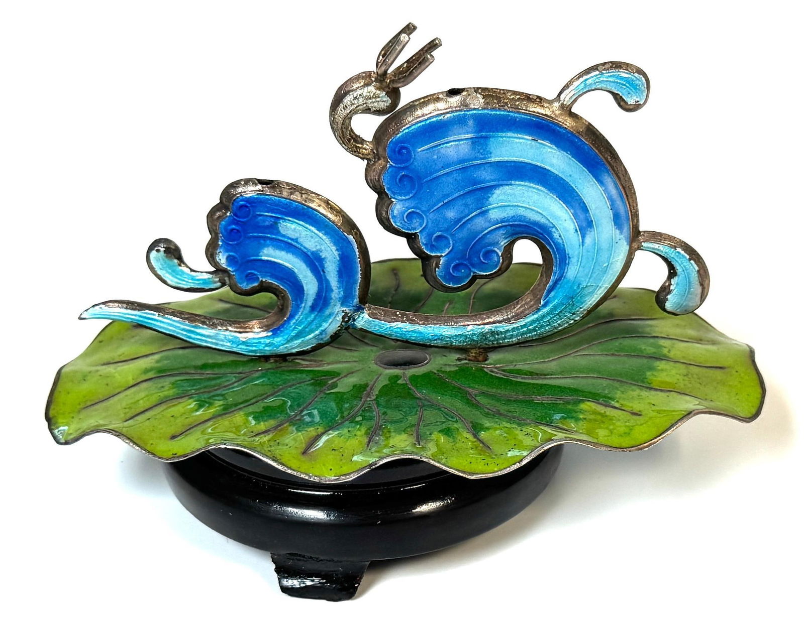 Chinese Export Silver & Enameled Articulated Carp Lotus and Wave Stand, C. 1900 - 3