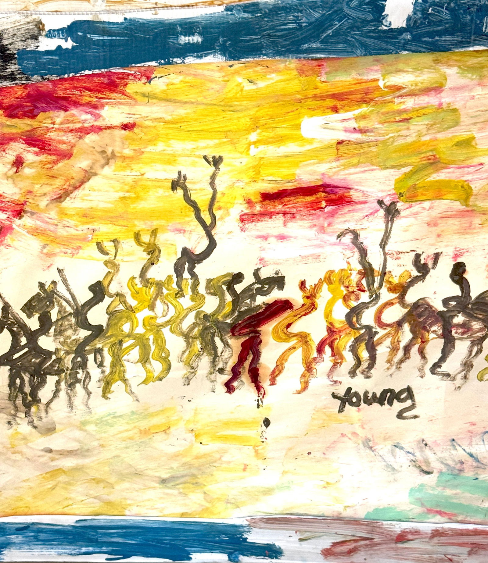 Purvis Young (American, 1943–2010) "Warriors Beneath a Burning Sky" - 13