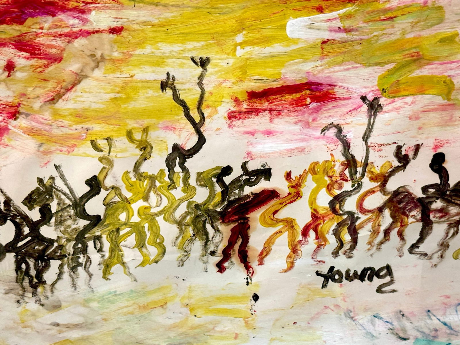 Purvis Young (American, 1943–2010) "Warriors Beneath a Burning Sky" - 16