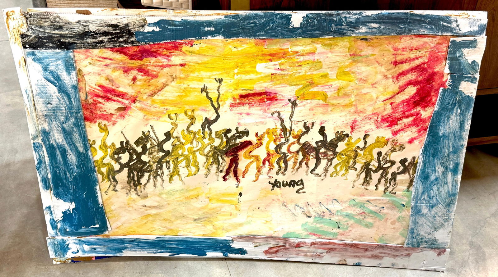 Purvis Young (American, 1943–2010) "Warriors Beneath a Burning Sky" - 2