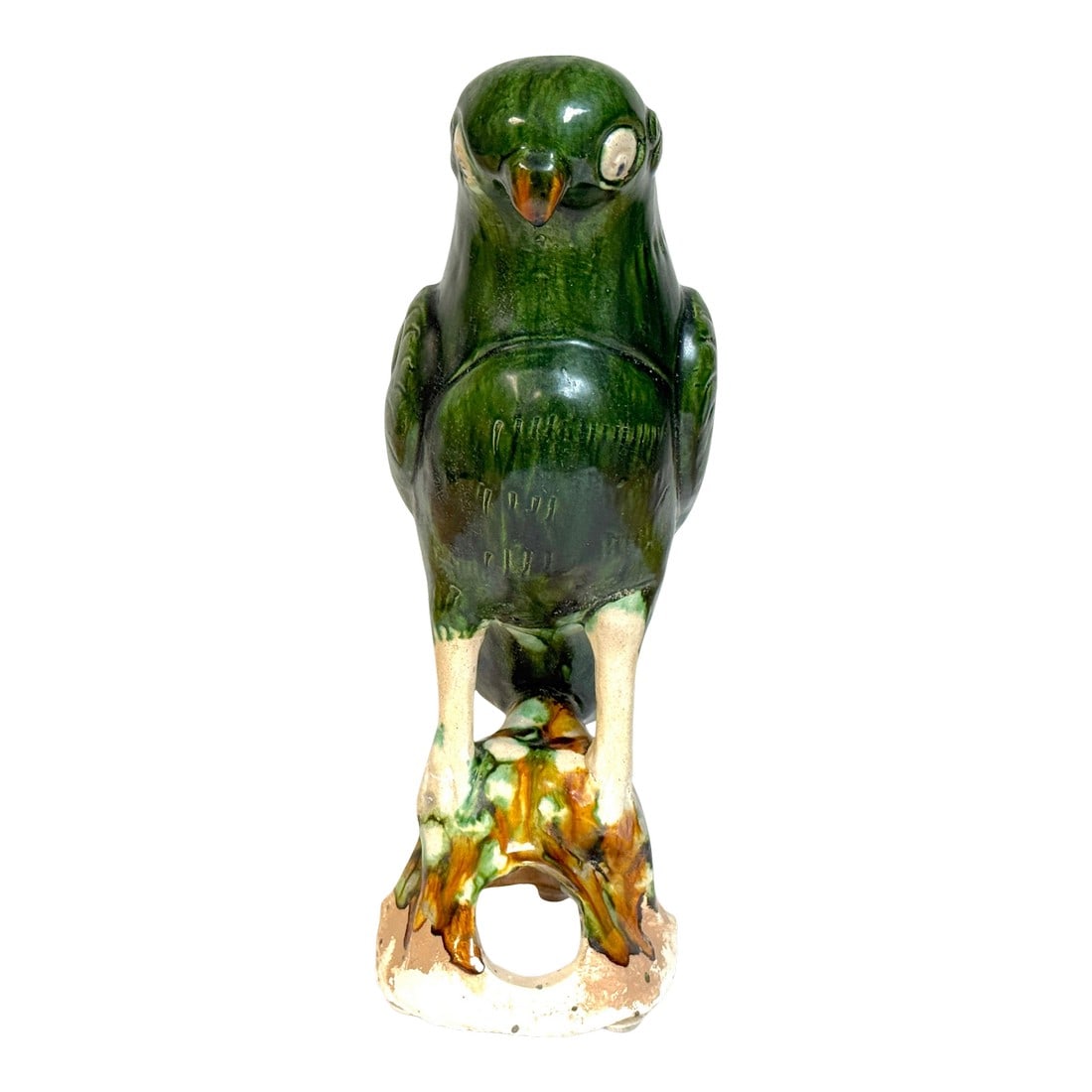 Monumental Chinese Export Porcelain Green Sancai Glazed Parrot, Late 19th C: Monumental Chinese Export Porcelain Green Sancai Glazed Parrot Dimensions: 19" H × 6" W × 9" D (base 7" × 6") Origin: China, late Qing dynasty, circa 1880–1900 Condition: Minor