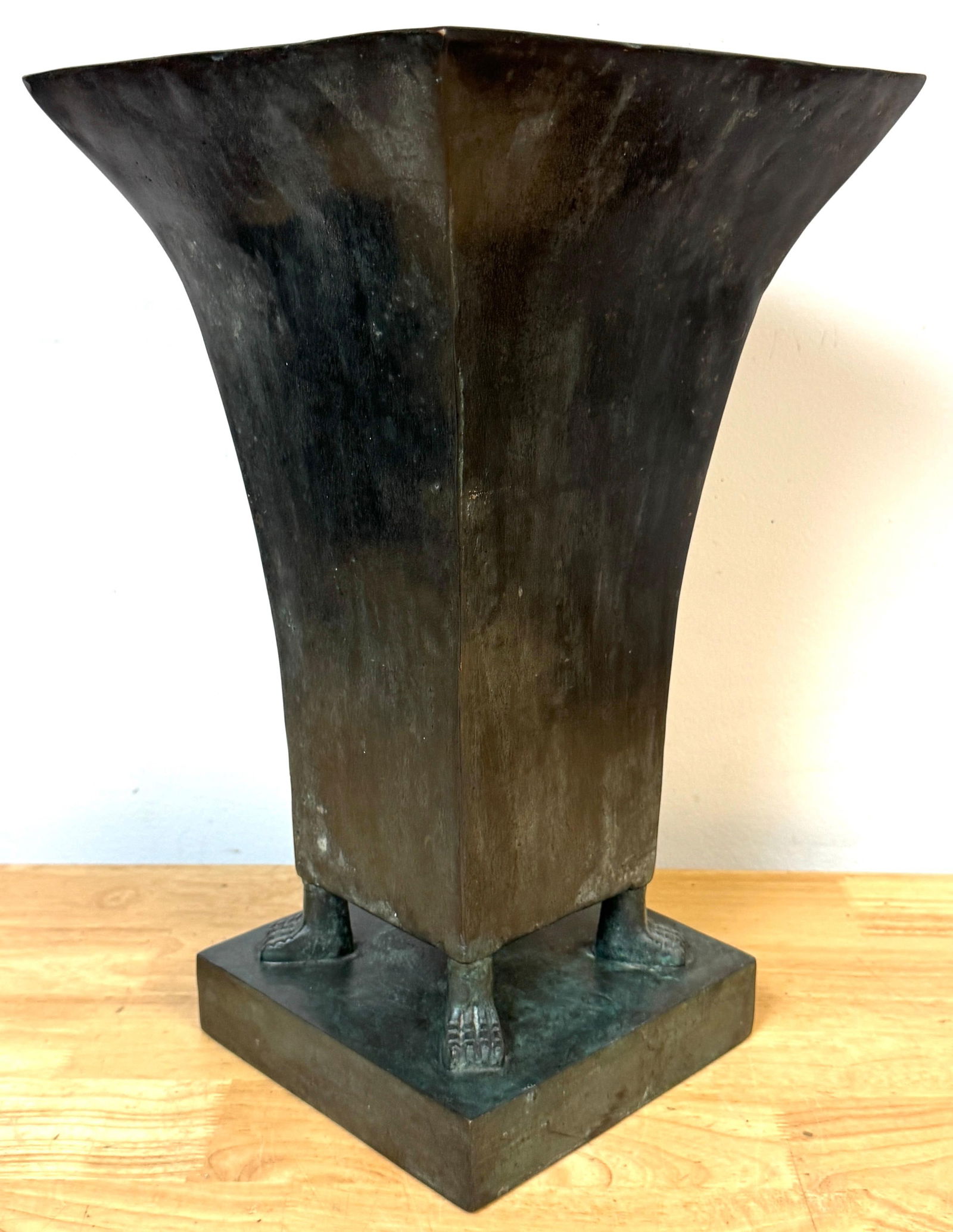 Monumental French Moderne Verdigris Bronze Vase , Manner of Gilbert Poillerat - 2