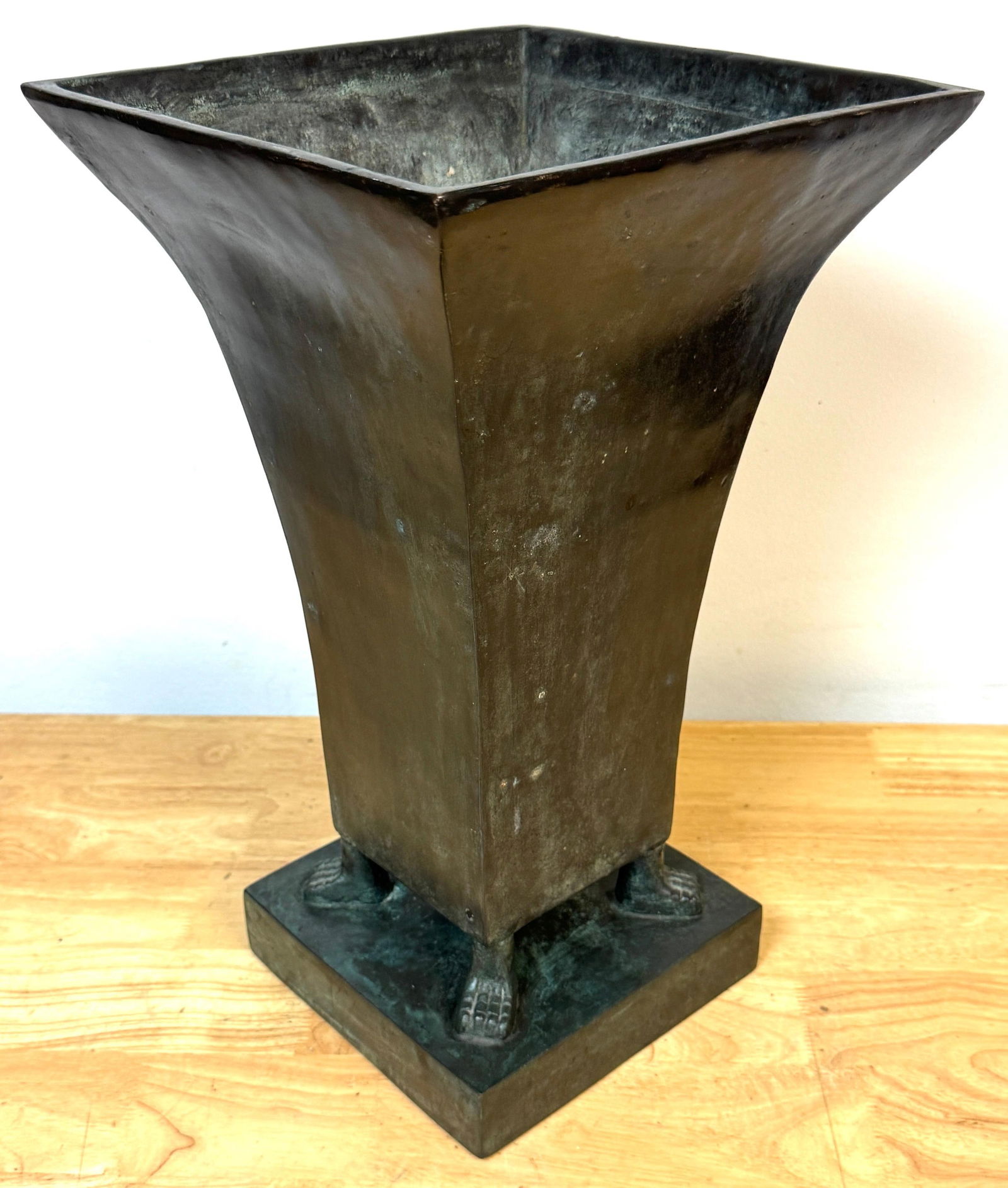 Monumental French Moderne Verdigris Bronze Vase , Manner of Gilbert Poillerat - 4