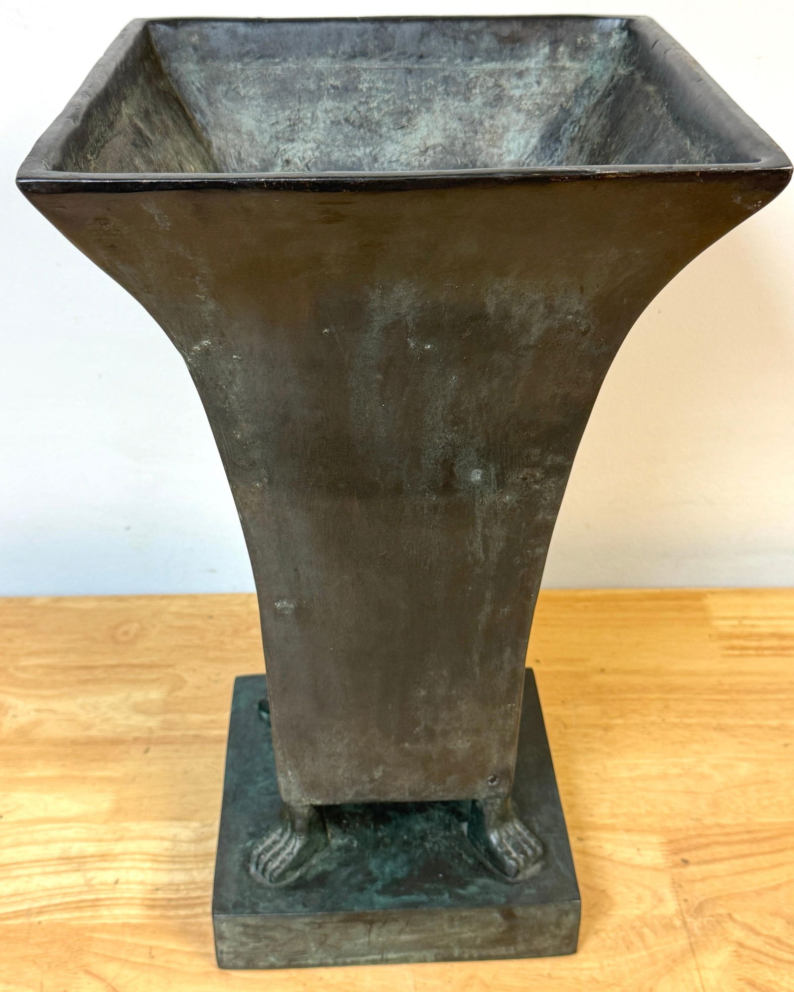 Monumental French Moderne Verdigris Bronze Vase , Manner of Gilbert Poillerat - 6