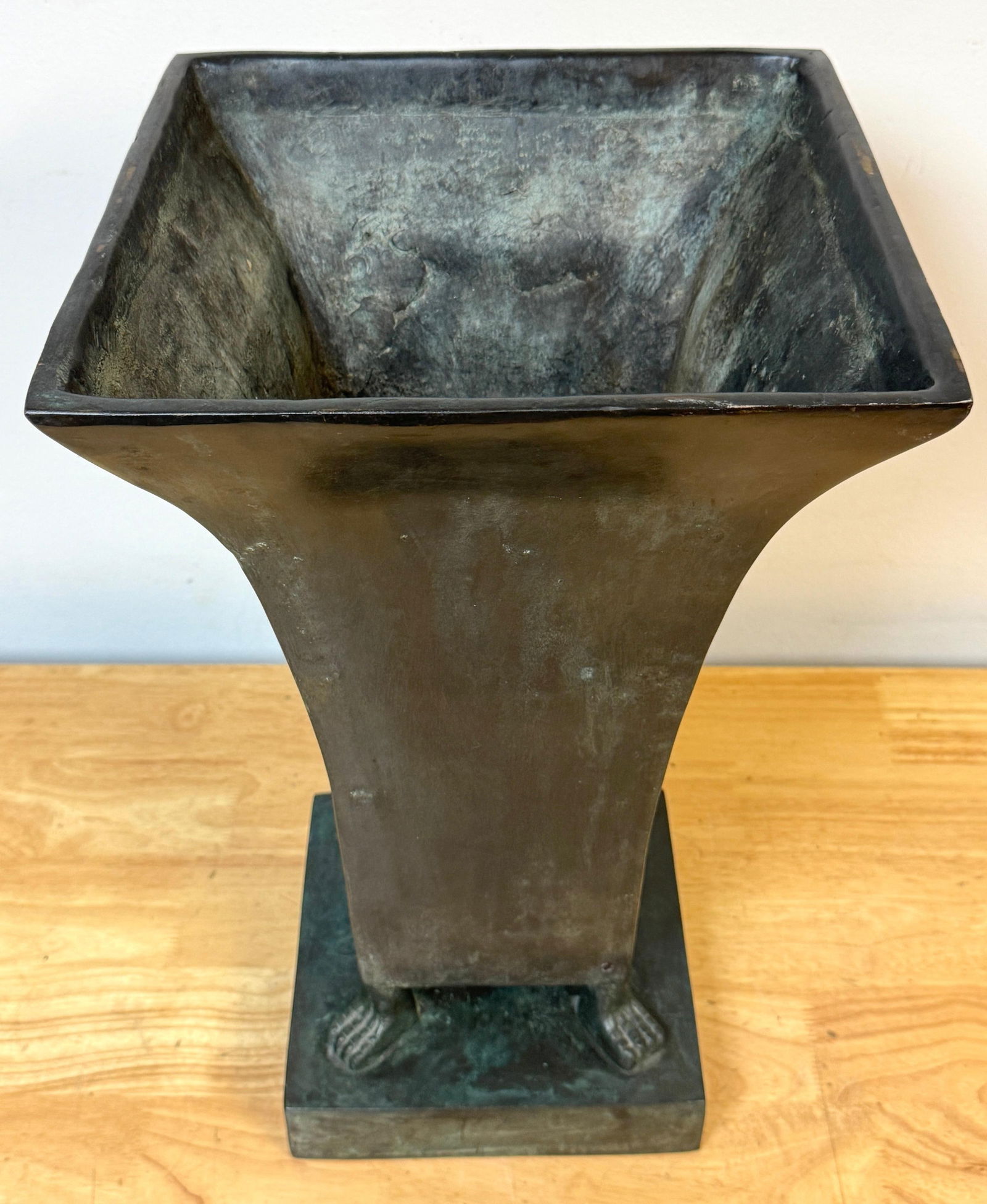 Monumental French Moderne Verdigris Bronze Vase , Manner of Gilbert Poillerat - 7