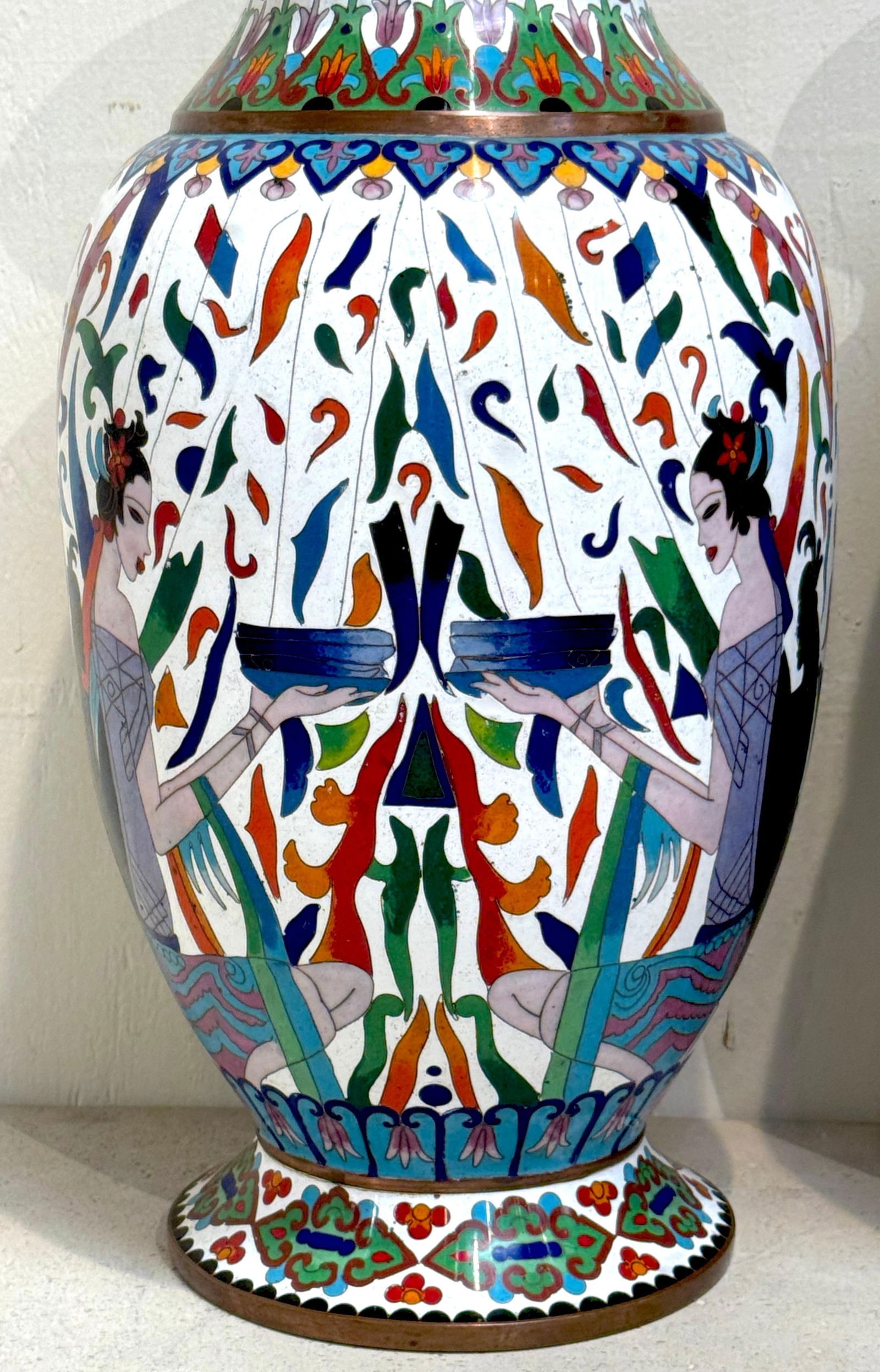 Pair of Chinese Cloisonné Vases with Egyptian Revival Motifs, Later 20th Century - 11