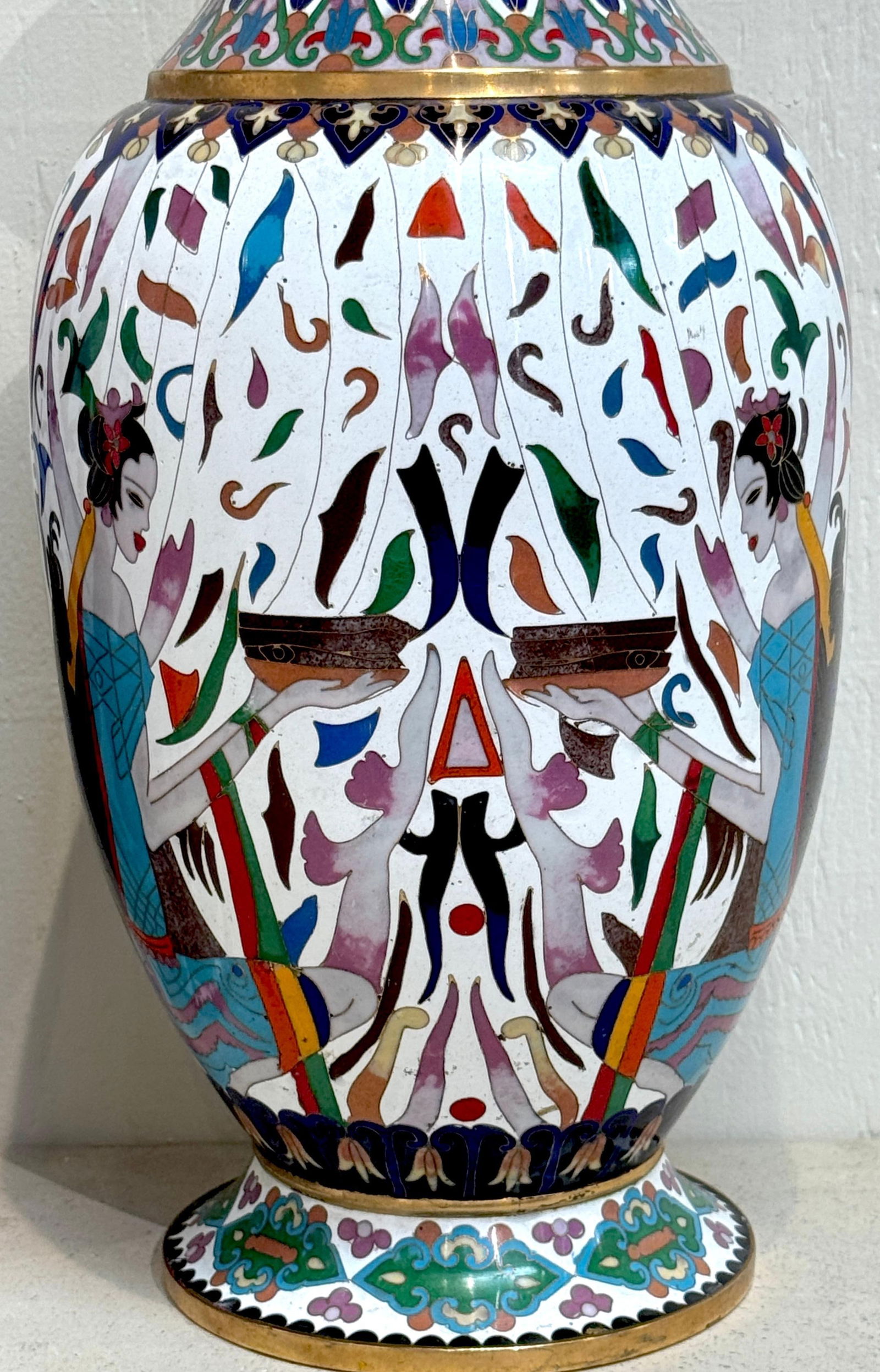 Pair of Chinese Cloisonné Vases with Egyptian Revival Motifs, Later 20th Century - 12