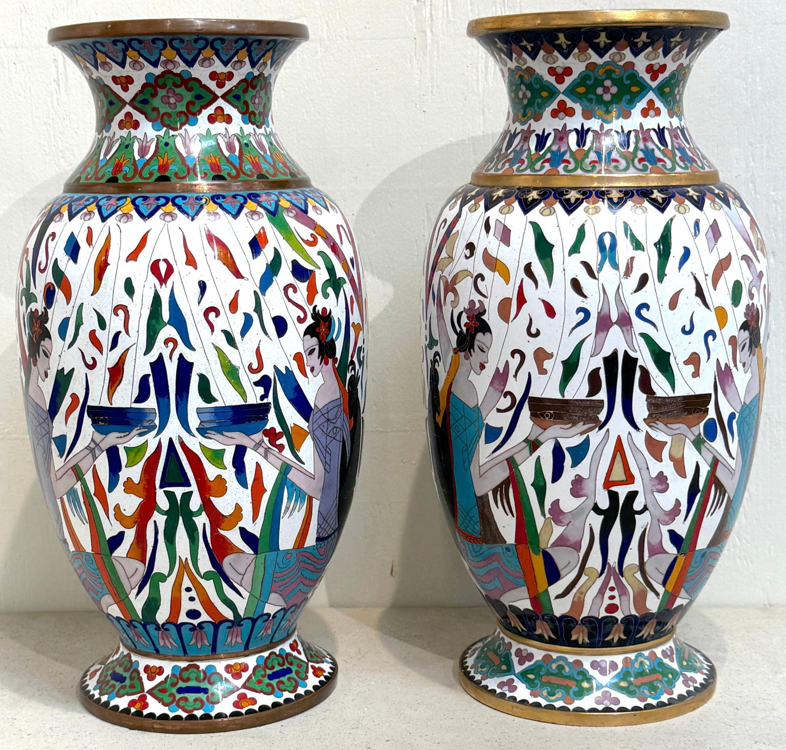 Pair of Chinese Cloisonné Vases with Egyptian Revival Motifs, Later 20th Century - 14