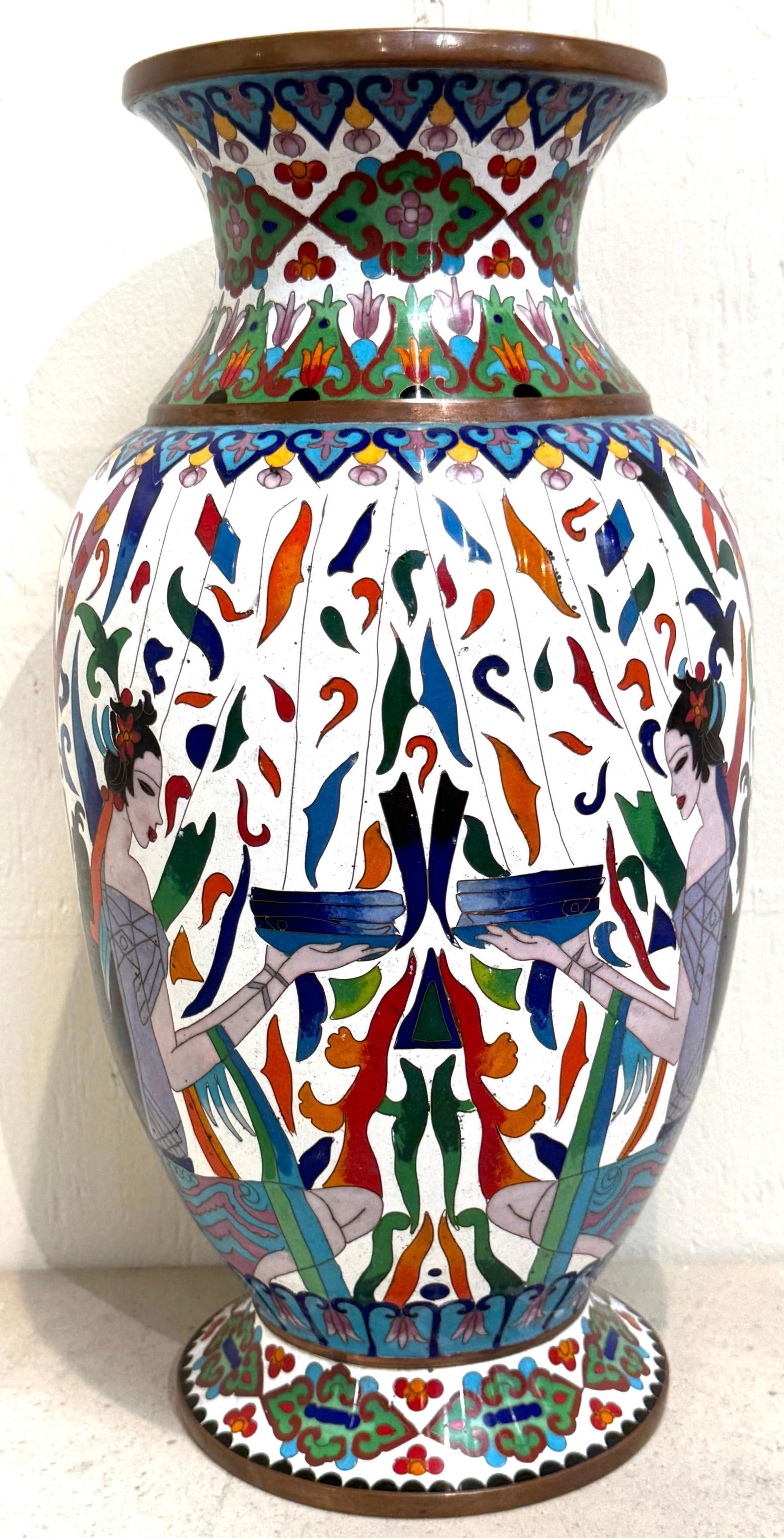 Pair of Chinese Cloisonné Vases with Egyptian Revival Motifs, Later 20th Century - 18