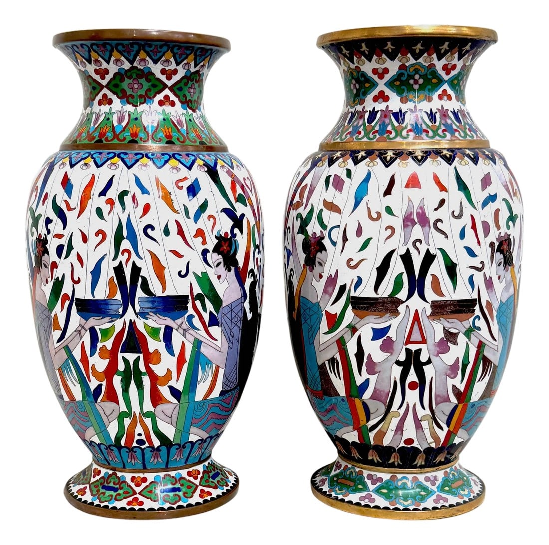 Pair of Chinese Cloisonné Vases with Egyptian Revival Motifs, Later 20th Century (1 of 18)