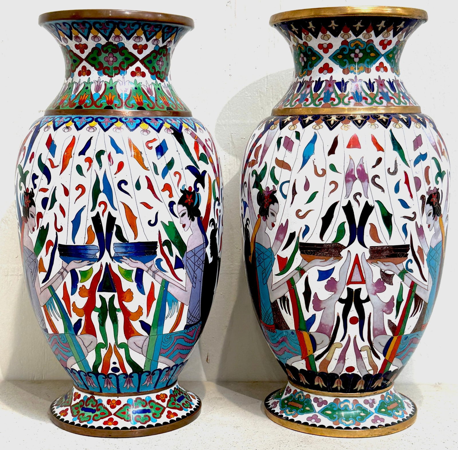 Pair of Chinese Cloisonné Vases with Egyptian Revival Motifs, Later 20th Century - 2