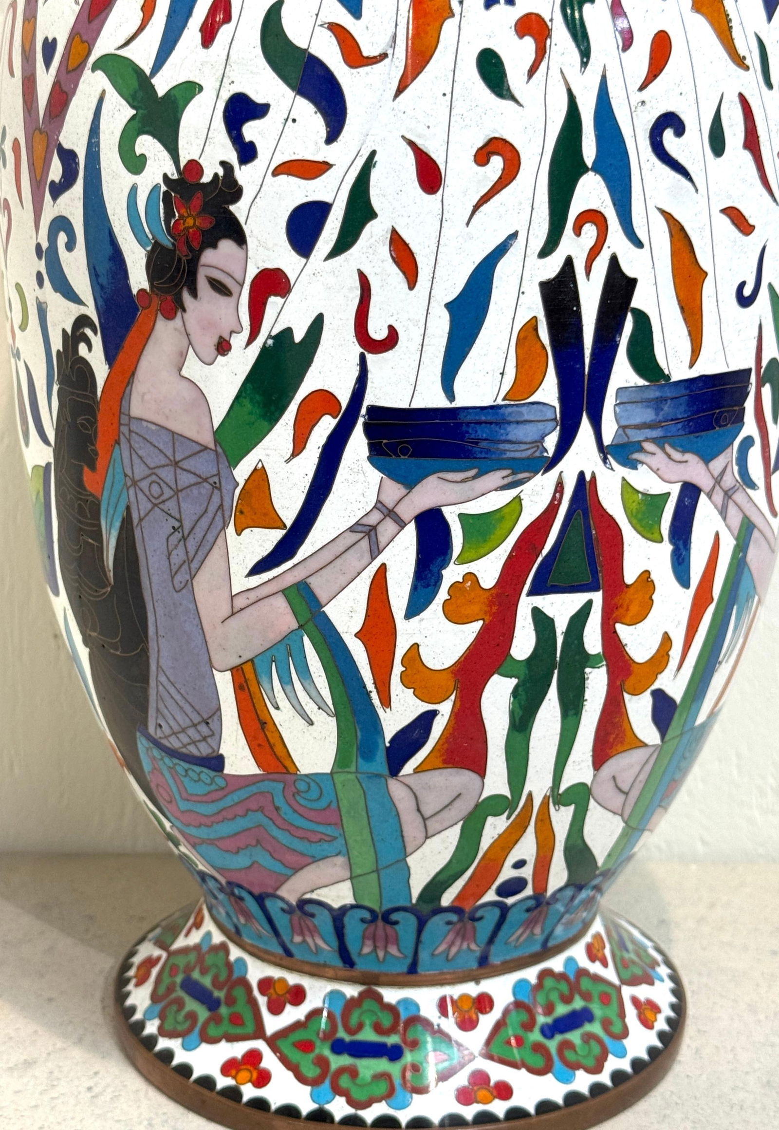 Pair of Chinese Cloisonné Vases with Egyptian Revival Motifs, Later 20th Century - 4