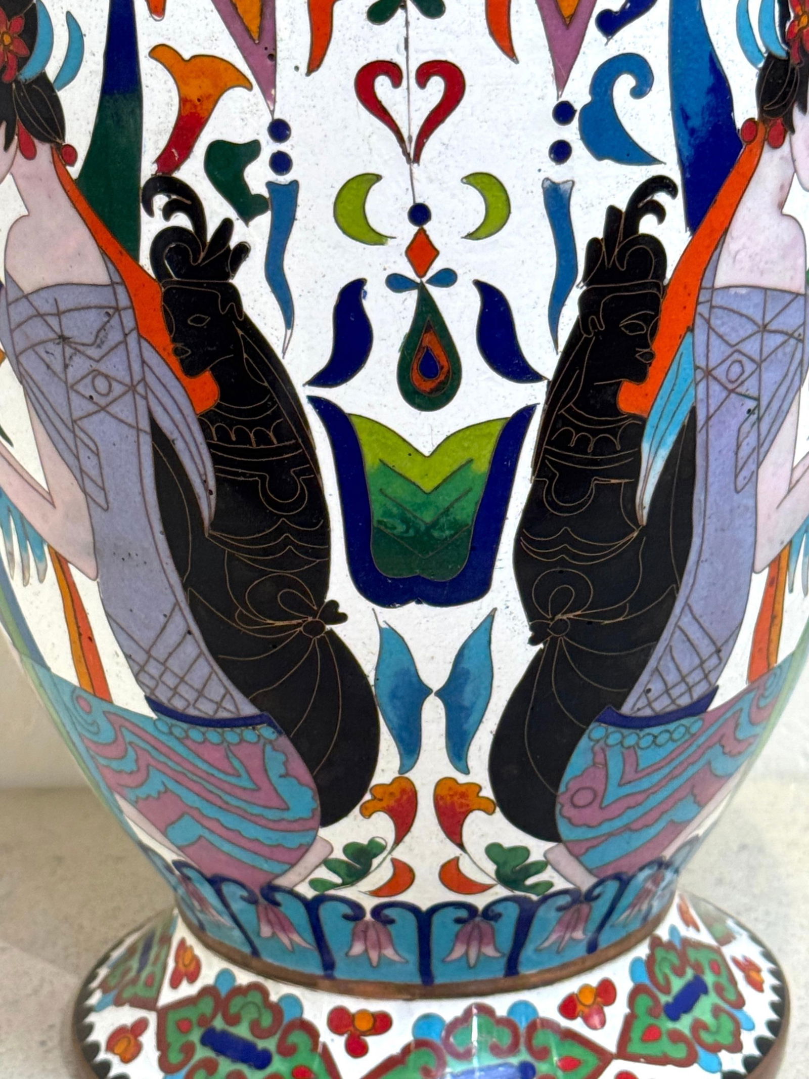 Pair of Chinese Cloisonné Vases with Egyptian Revival Motifs, Later 20th Century - 8