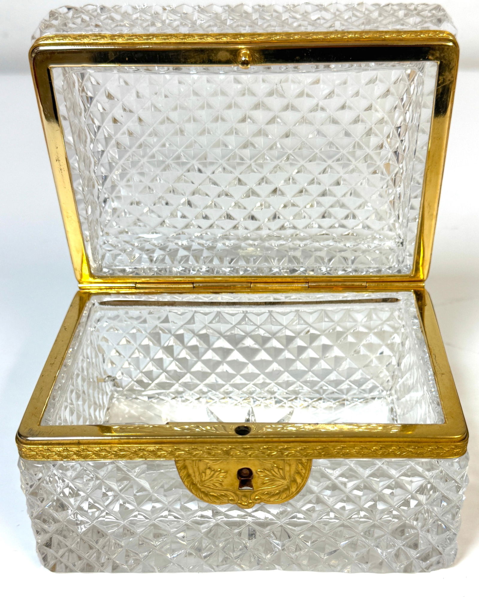 Late 19th C French Fire Gilt Ormolu Cut Glass Table Box, Attributed to Baccarat - 11