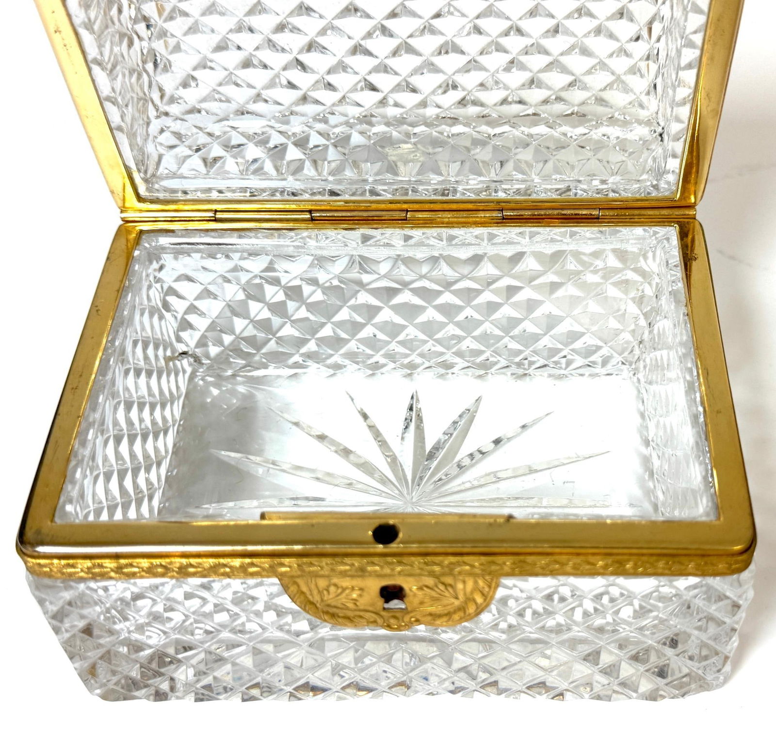 Late 19th C French Fire Gilt Ormolu Cut Glass Table Box, Attributed to Baccarat - 12