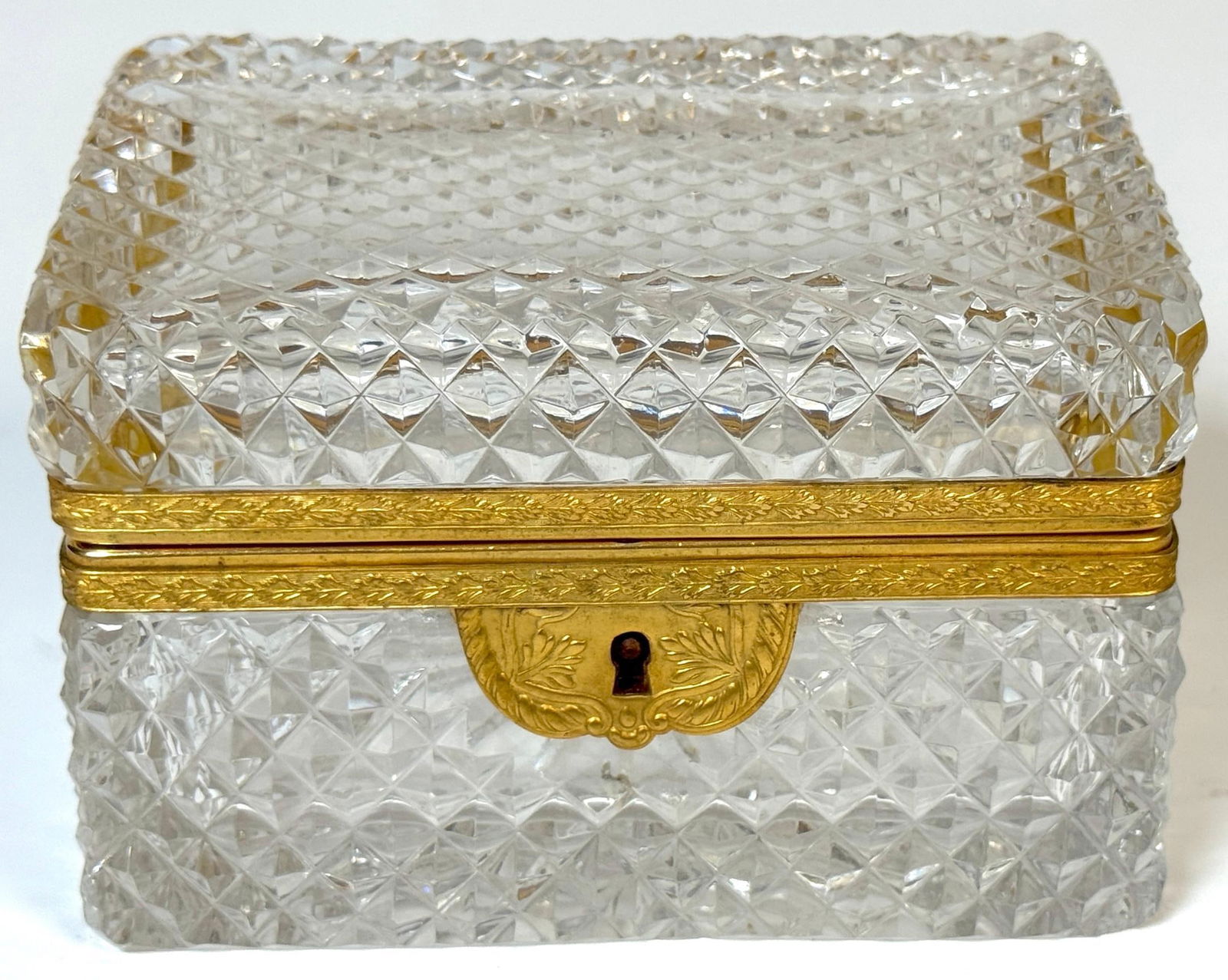 Late 19th C French Fire Gilt Ormolu Cut Glass Table Box, Attributed to Baccarat - 2