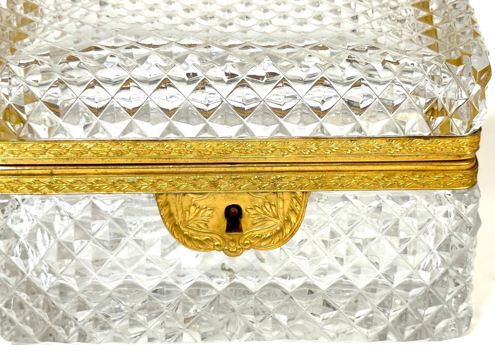Late 19th C French Fire Gilt Ormolu Cut Glass Table Box, Attributed to Baccarat - 8