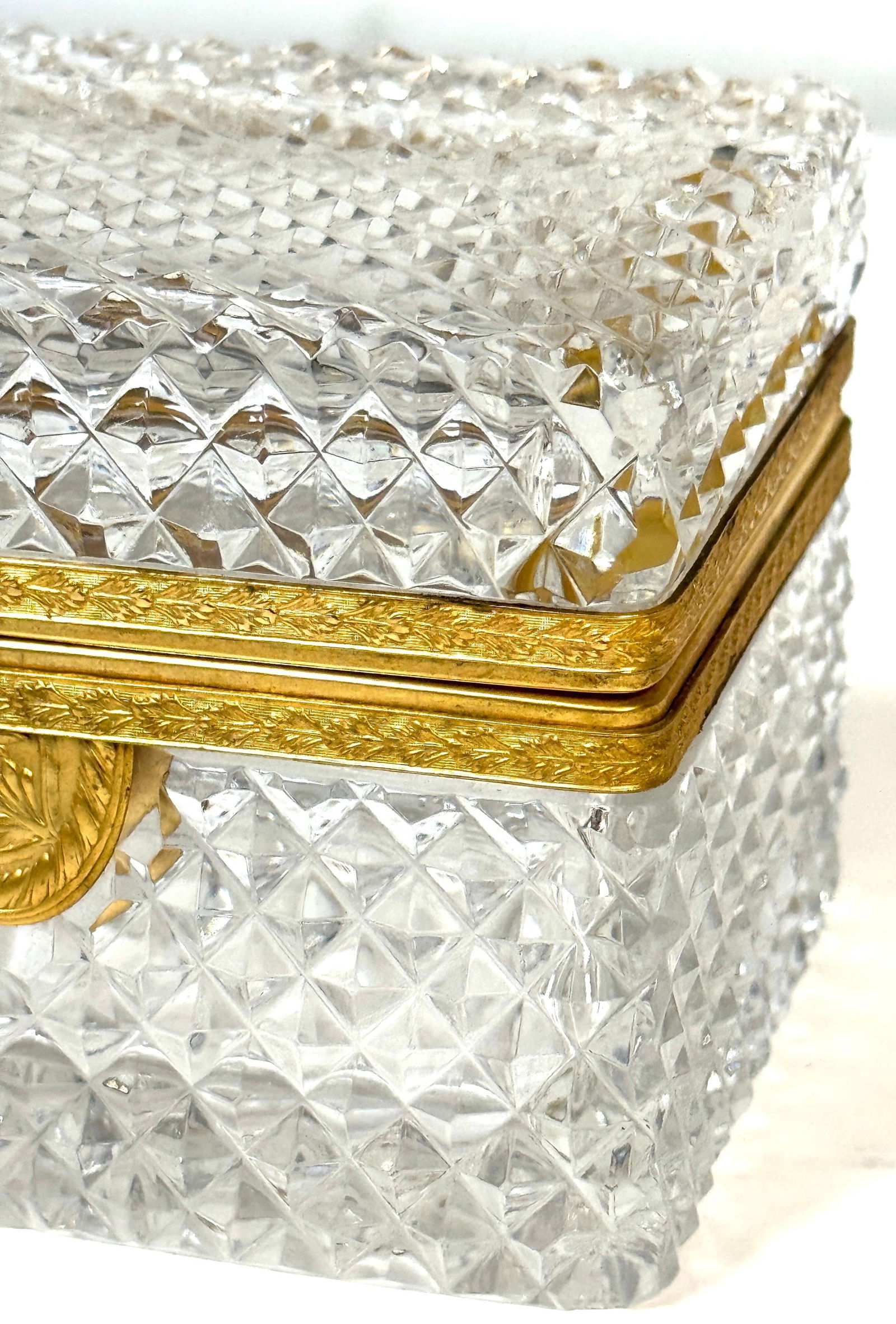 Late 19th C French Fire Gilt Ormolu Cut Glass Table Box, Attributed to Baccarat - 9
