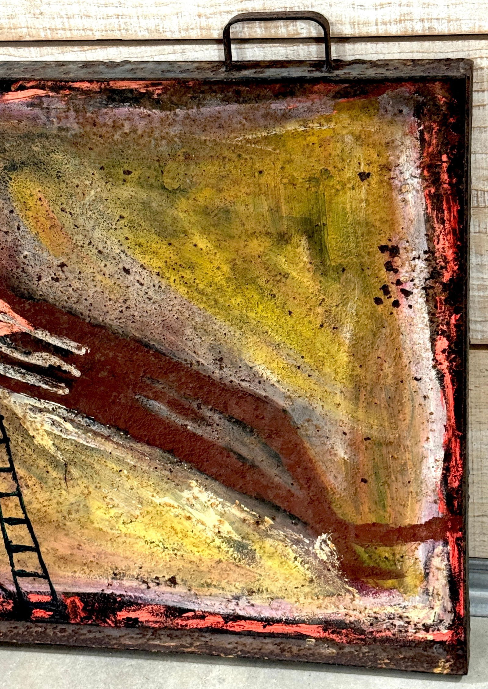 Purvis Young "Burning Man" Monumental Outsider Painting on Found Steel Tray - 12