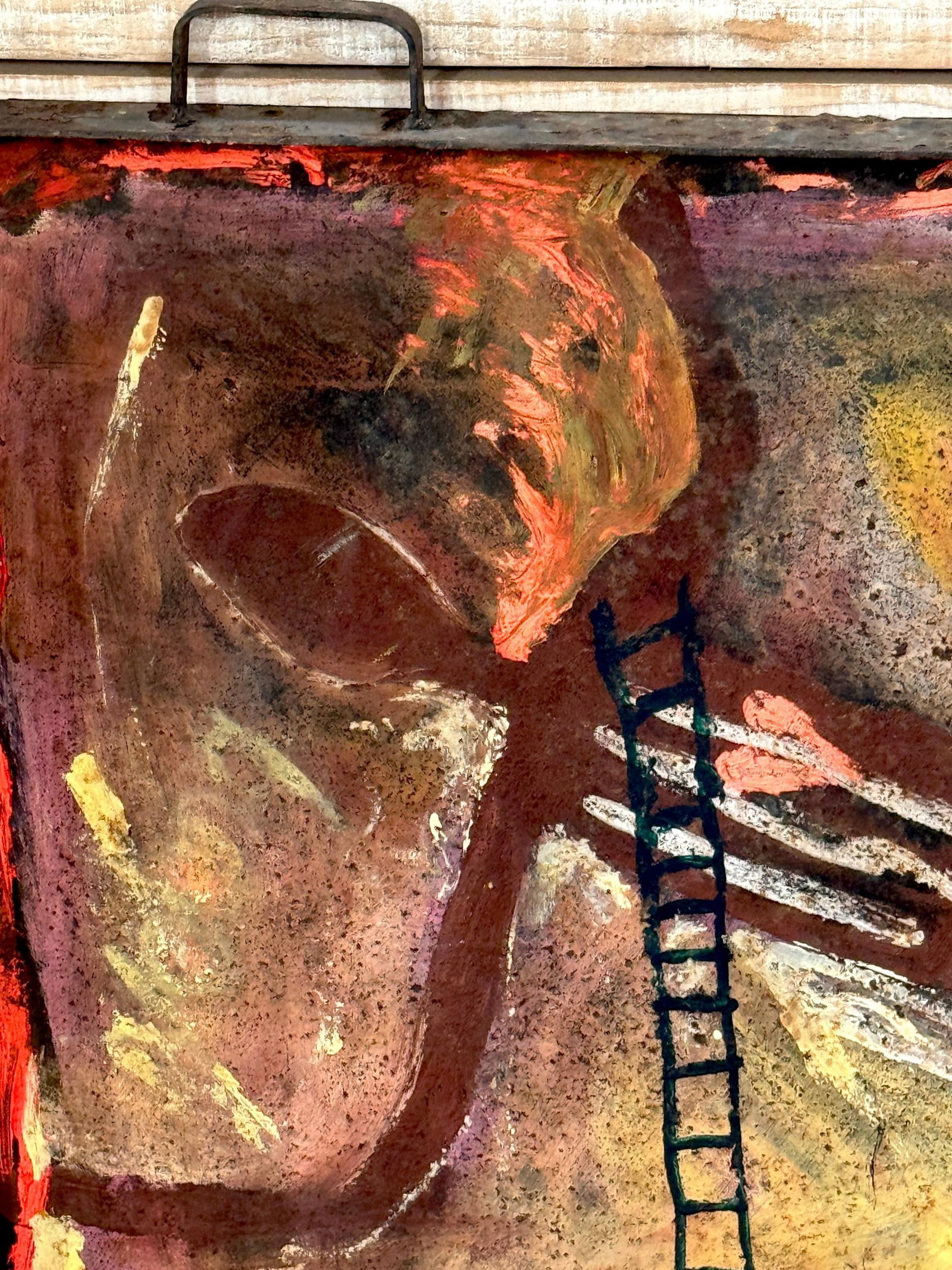 Purvis Young "Burning Man" Monumental Outsider Painting on Found Steel Tray - 14