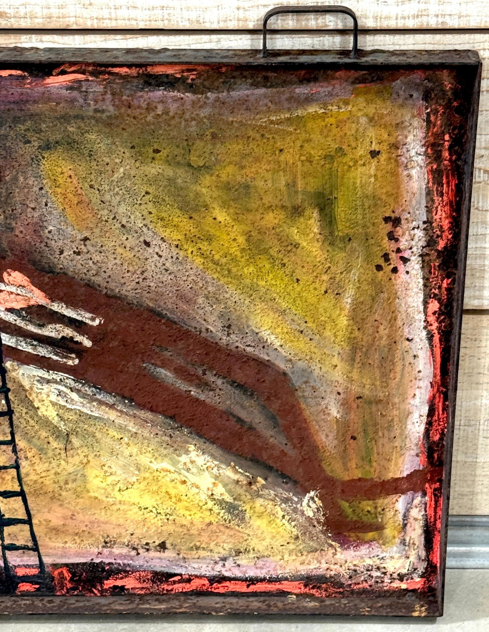 Purvis Young "Burning Man" Monumental Outsider Painting on Found Steel Tray - 15