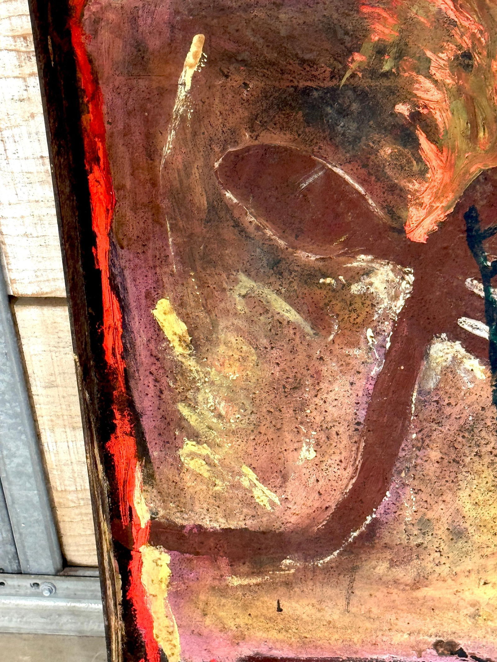 Purvis Young "Burning Man" Monumental Outsider Painting on Found Steel Tray - 7