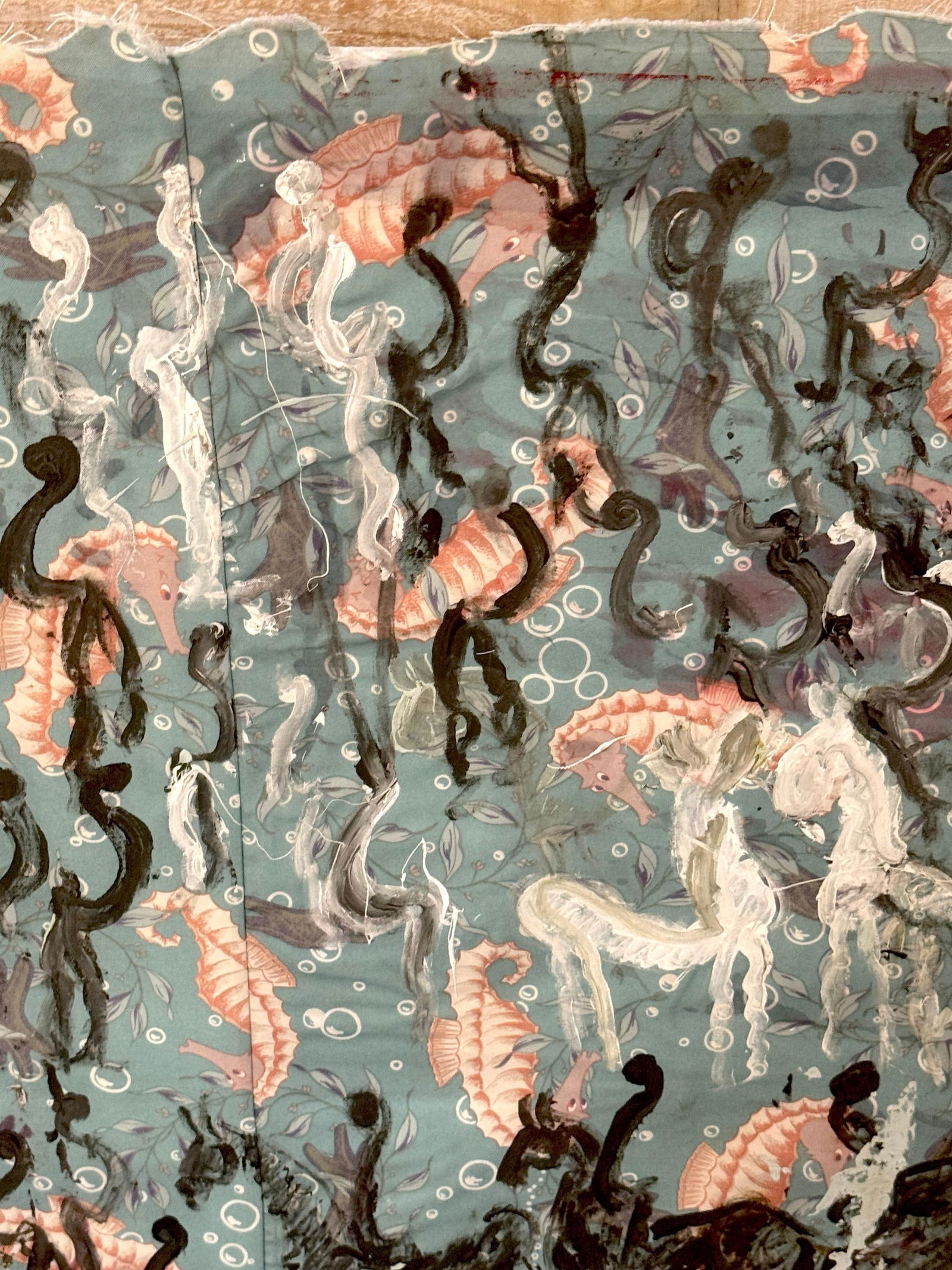 Purvis Young Mixed Media on Poster Board with Seahorse Fabric & Painted Warriors - 15