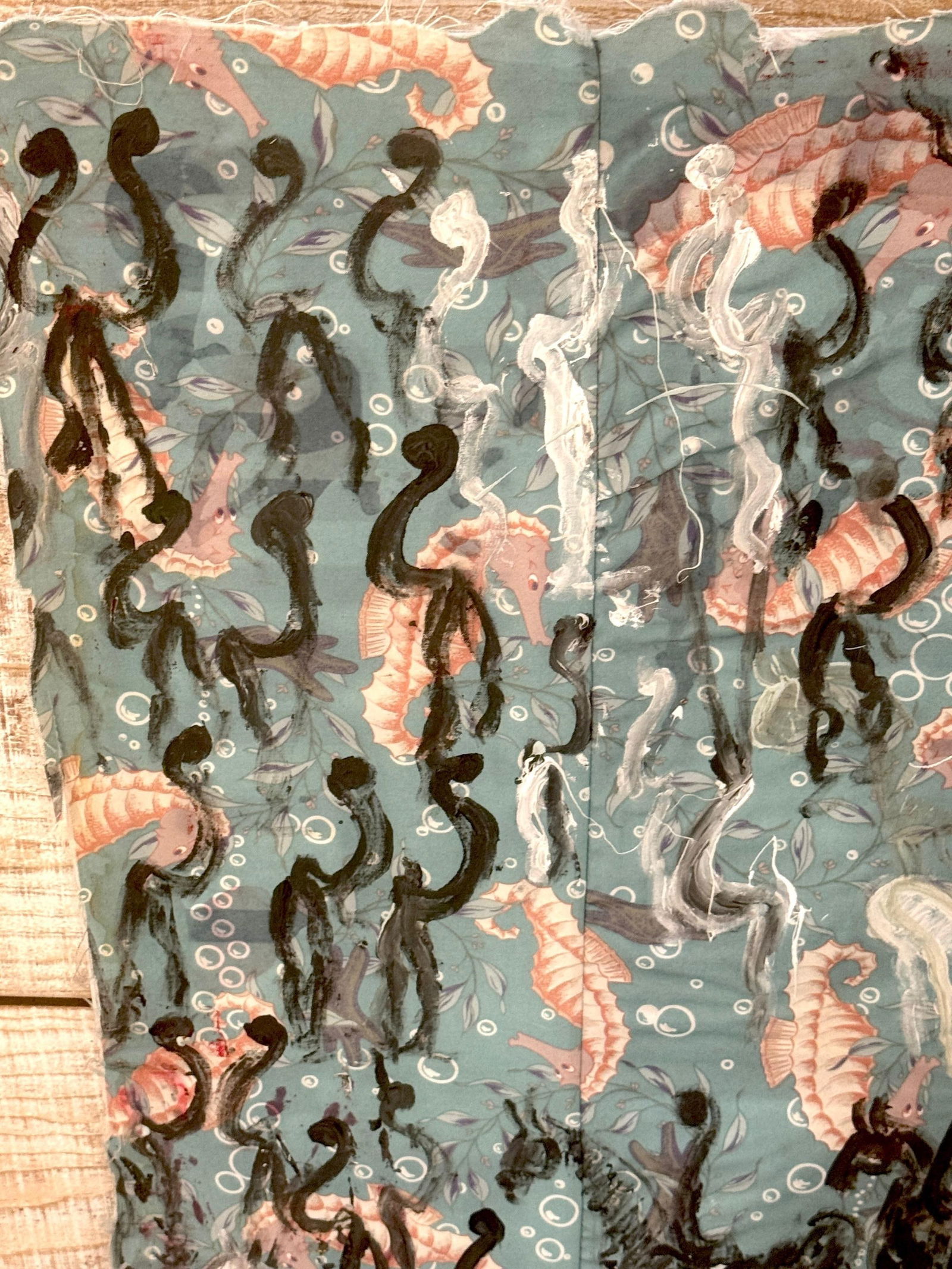 Purvis Young Mixed Media on Poster Board with Seahorse Fabric & Painted Warriors - 16