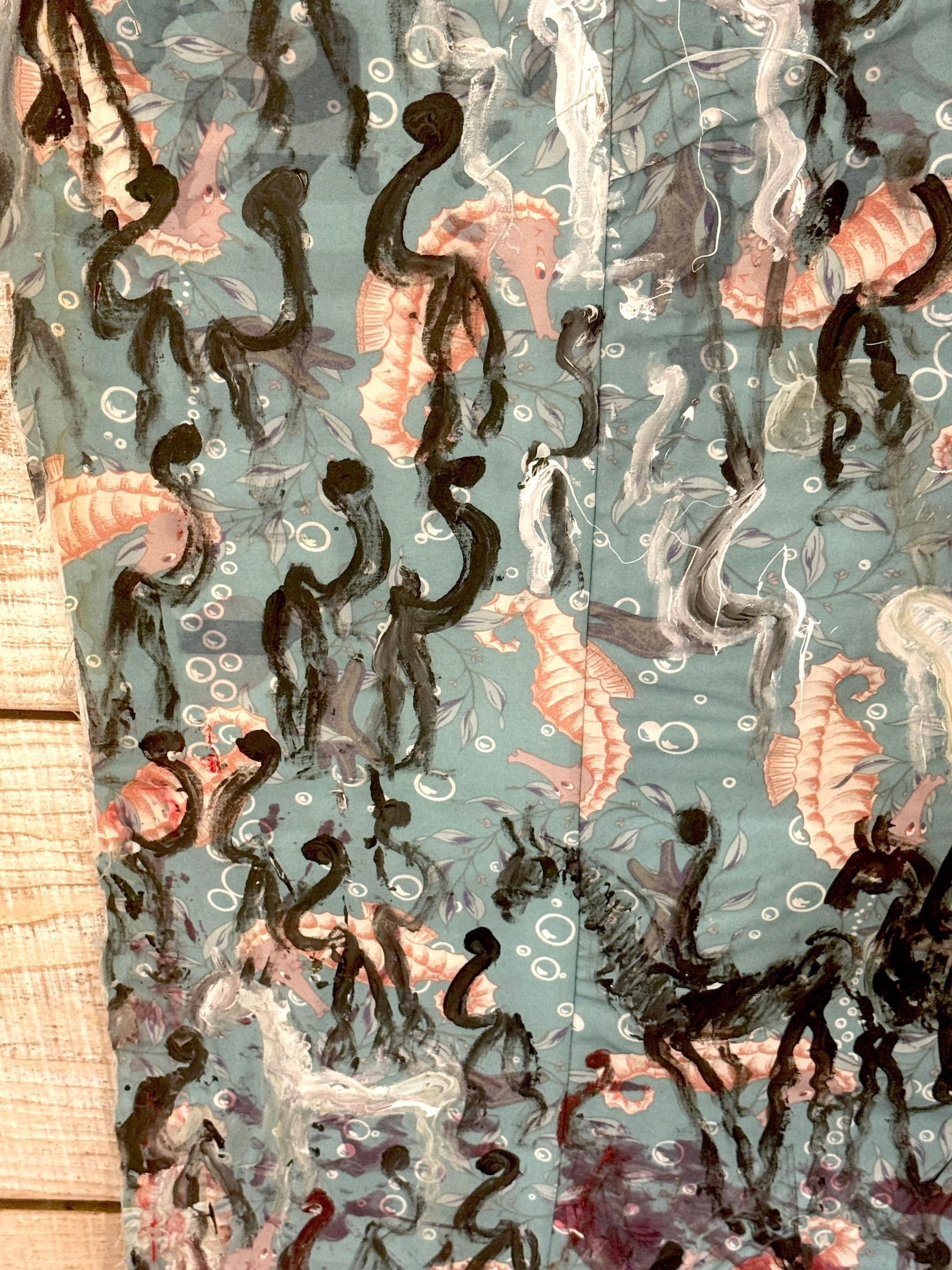 Purvis Young Mixed Media on Poster Board with Seahorse Fabric & Painted Warriors - 17