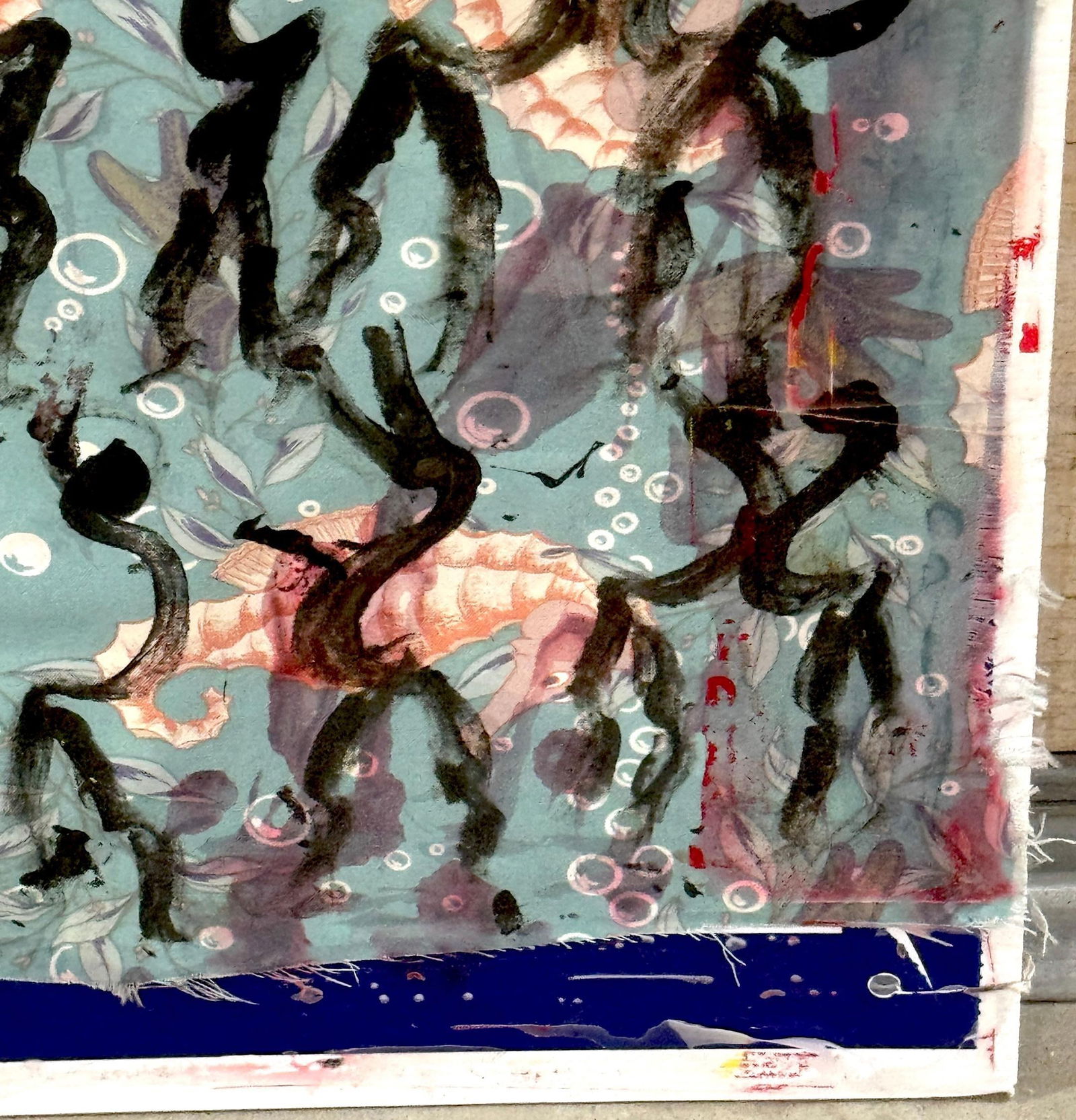 Purvis Young Mixed Media on Poster Board with Seahorse Fabric & Painted Warriors - 3