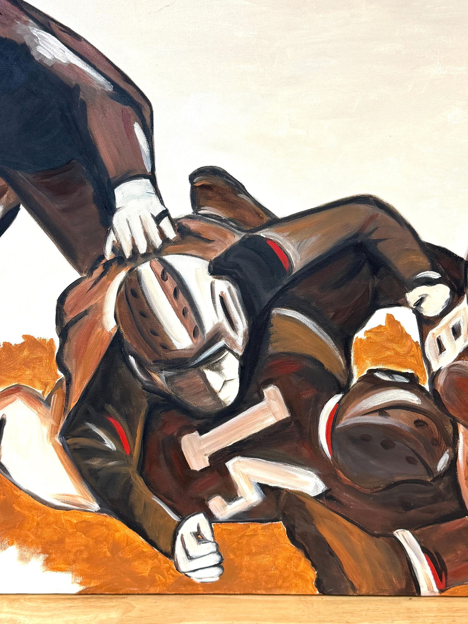 The Pile-Up: 1930s FootballMid-Century Oil on Canvas by T. Byrne, 30" x 48" - 15