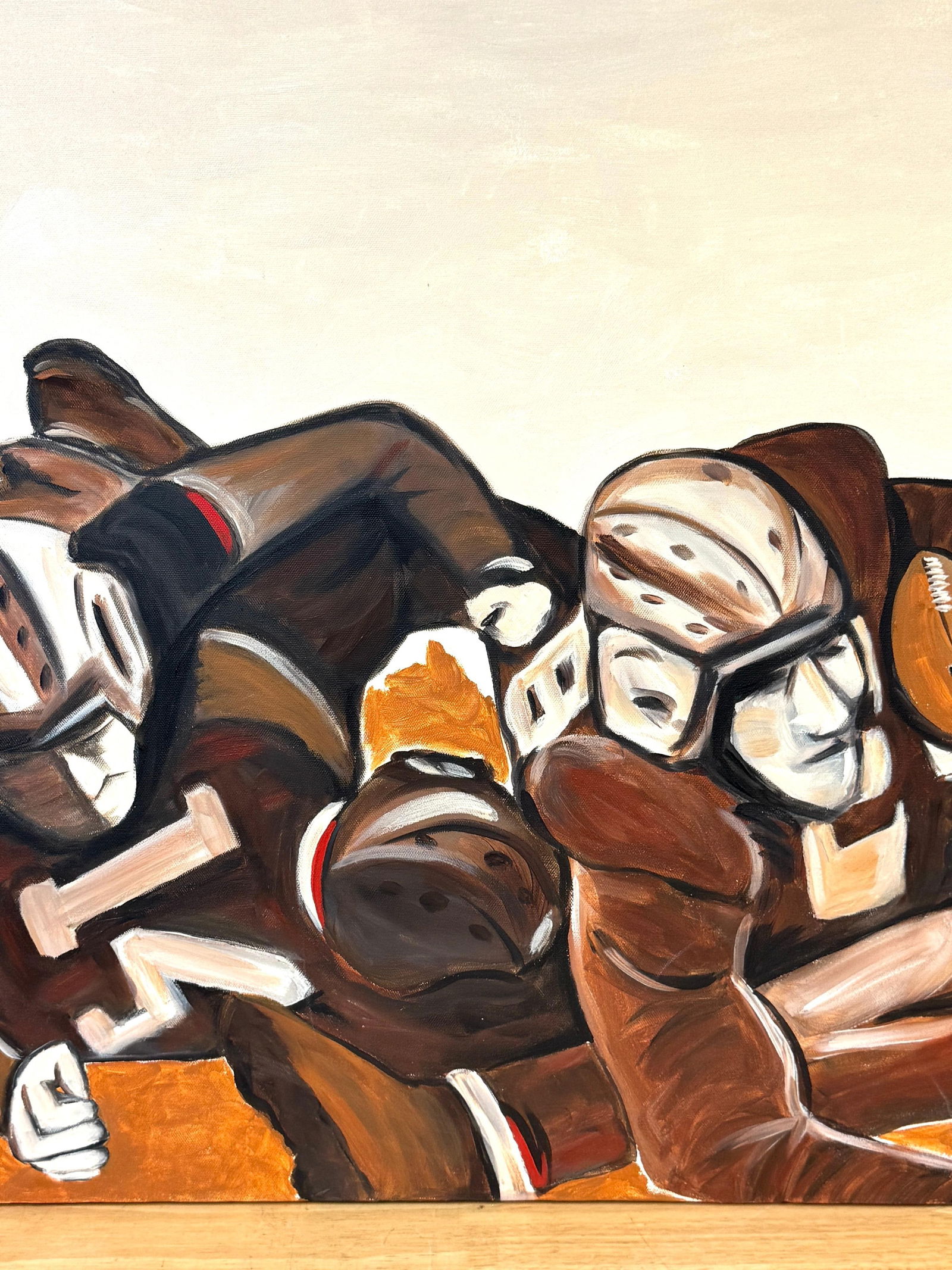 The Pile-Up: 1930s FootballMid-Century Oil on Canvas by T. Byrne, 30" x 48" - 16