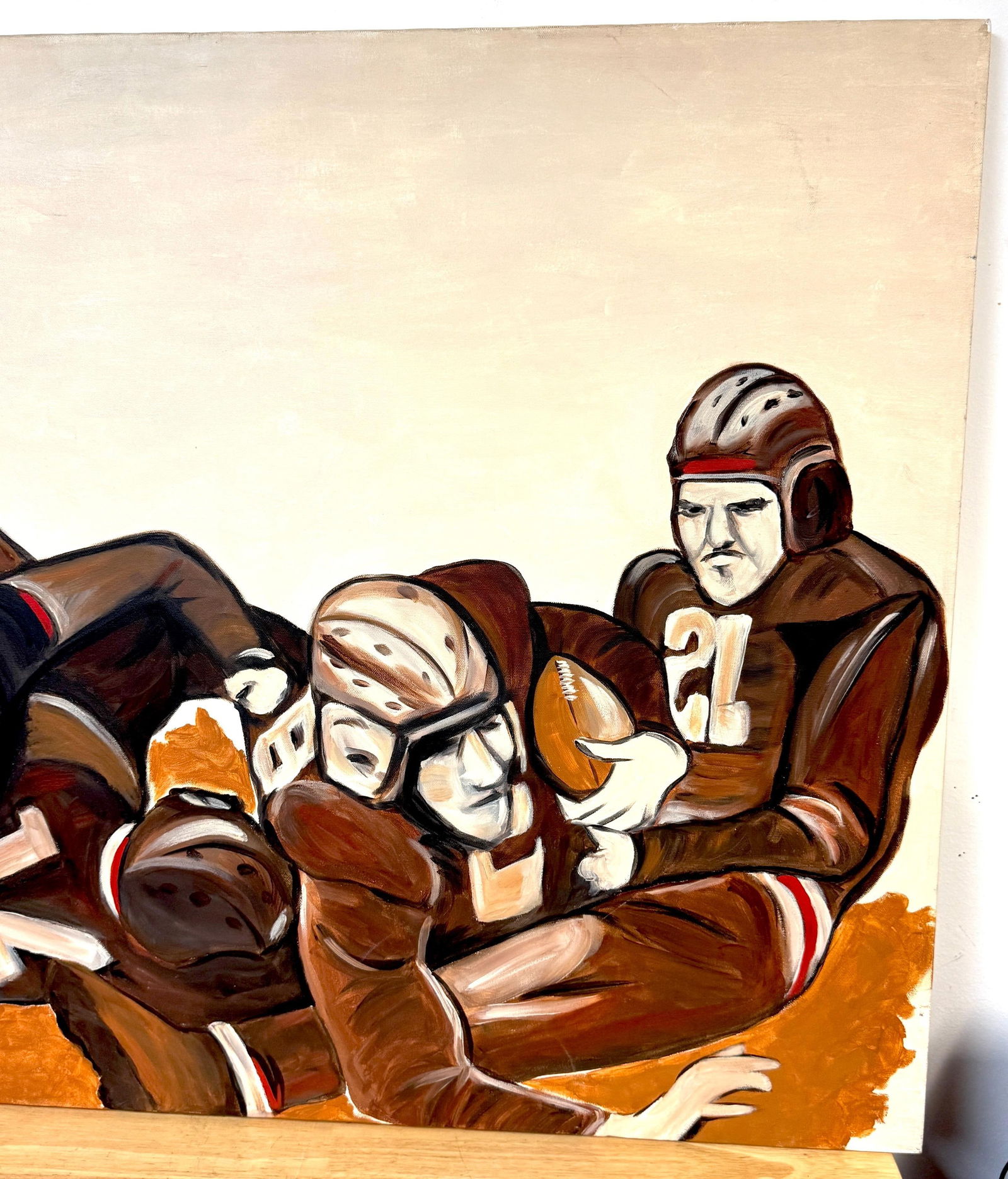 The Pile-Up: 1930s FootballMid-Century Oil on Canvas by T. Byrne, 30" x 48" - 17