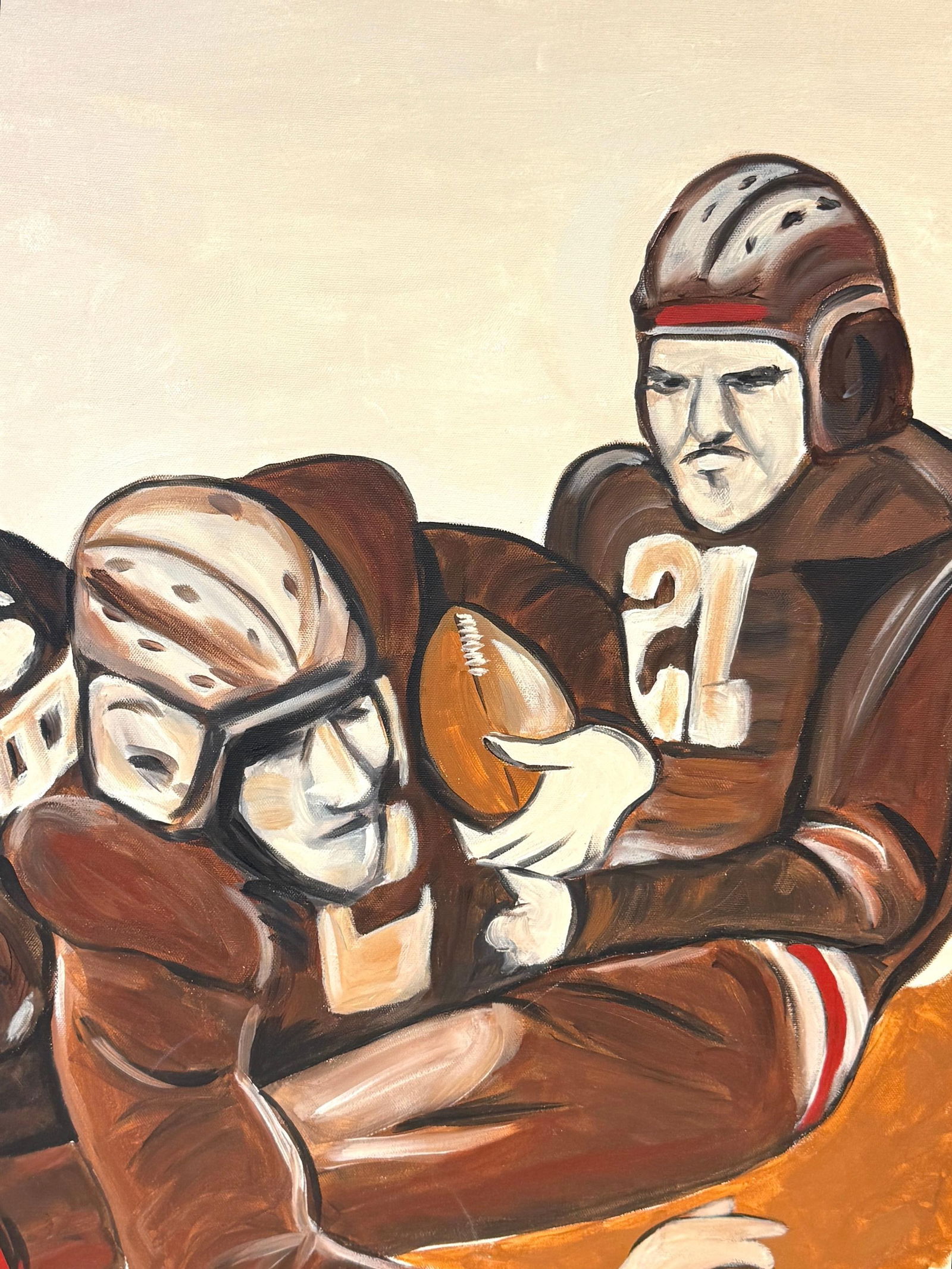 The Pile-Up: 1930s FootballMid-Century Oil on Canvas by T. Byrne, 30" x 48" - 18