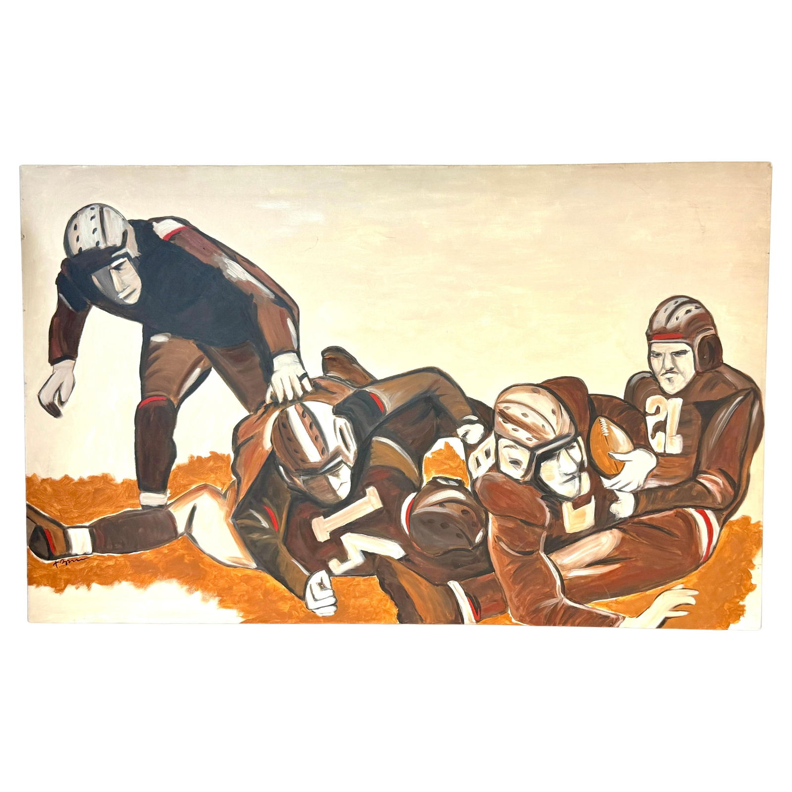 The Pile-Up: 1930s FootballMid-Century Oil on Canvas by T. Byrne, 30" x 48" - 2