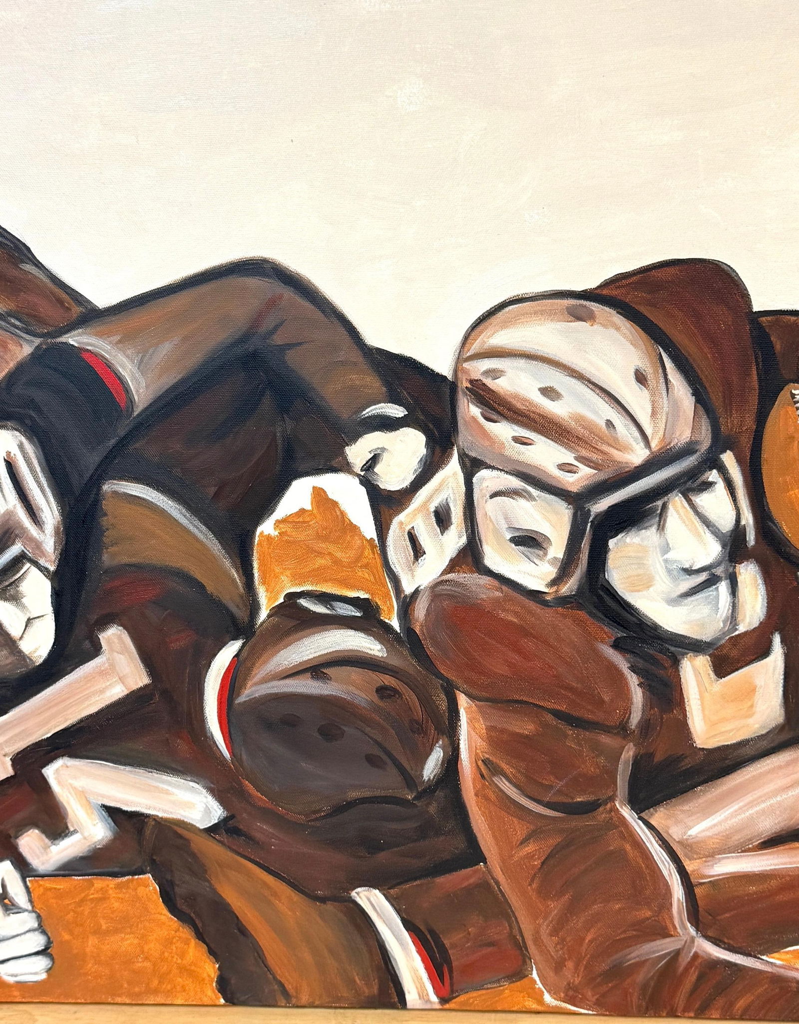The Pile-Up: 1930s FootballMid-Century Oil on Canvas by T. Byrne, 30" x 48" - 3