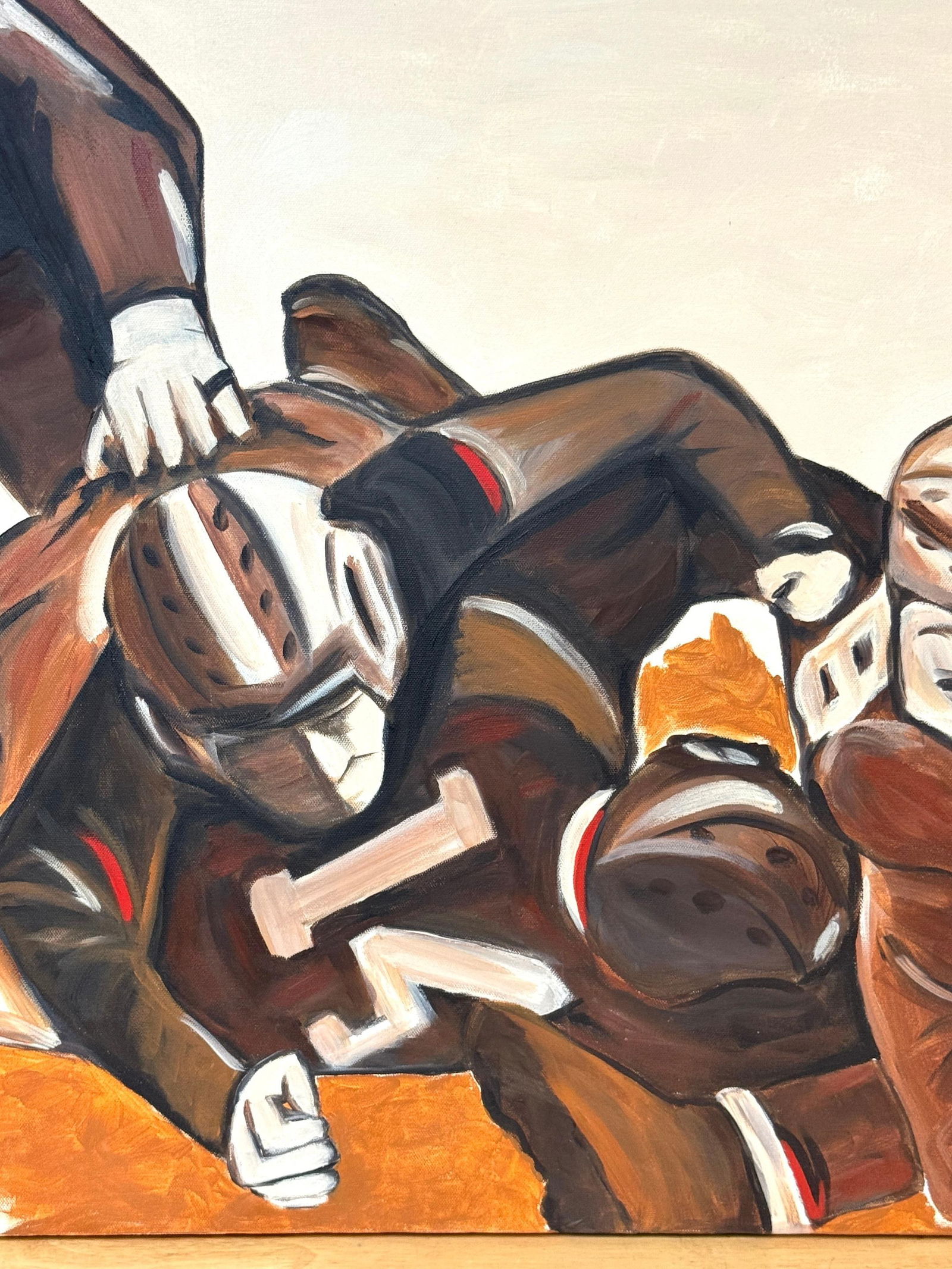 The Pile-Up: 1930s FootballMid-Century Oil on Canvas by T. Byrne, 30" x 48" - 5